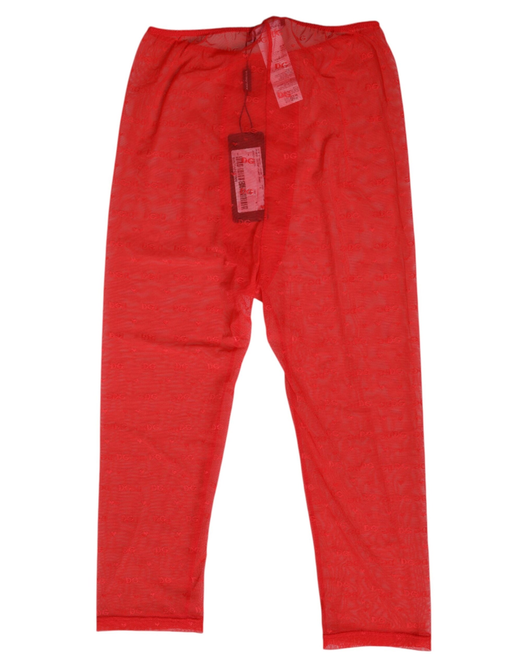 Dolce & Gabbana Red Logo Lace Tight Midi Trousers Underwear | Regal Royce