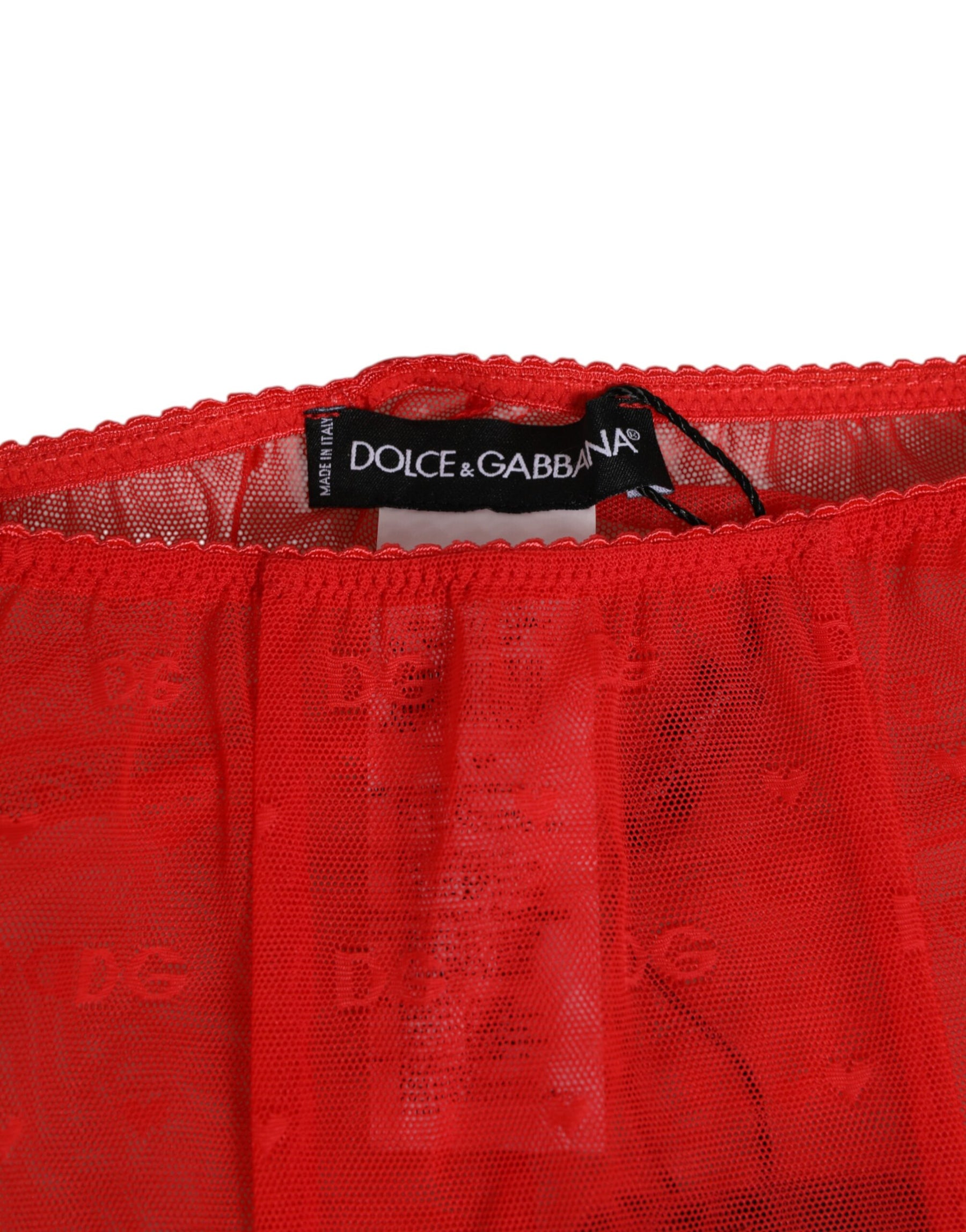 Dolce & Gabbana Red Logo Lace Tight Midi Trousers Underwear | Regal Royce
