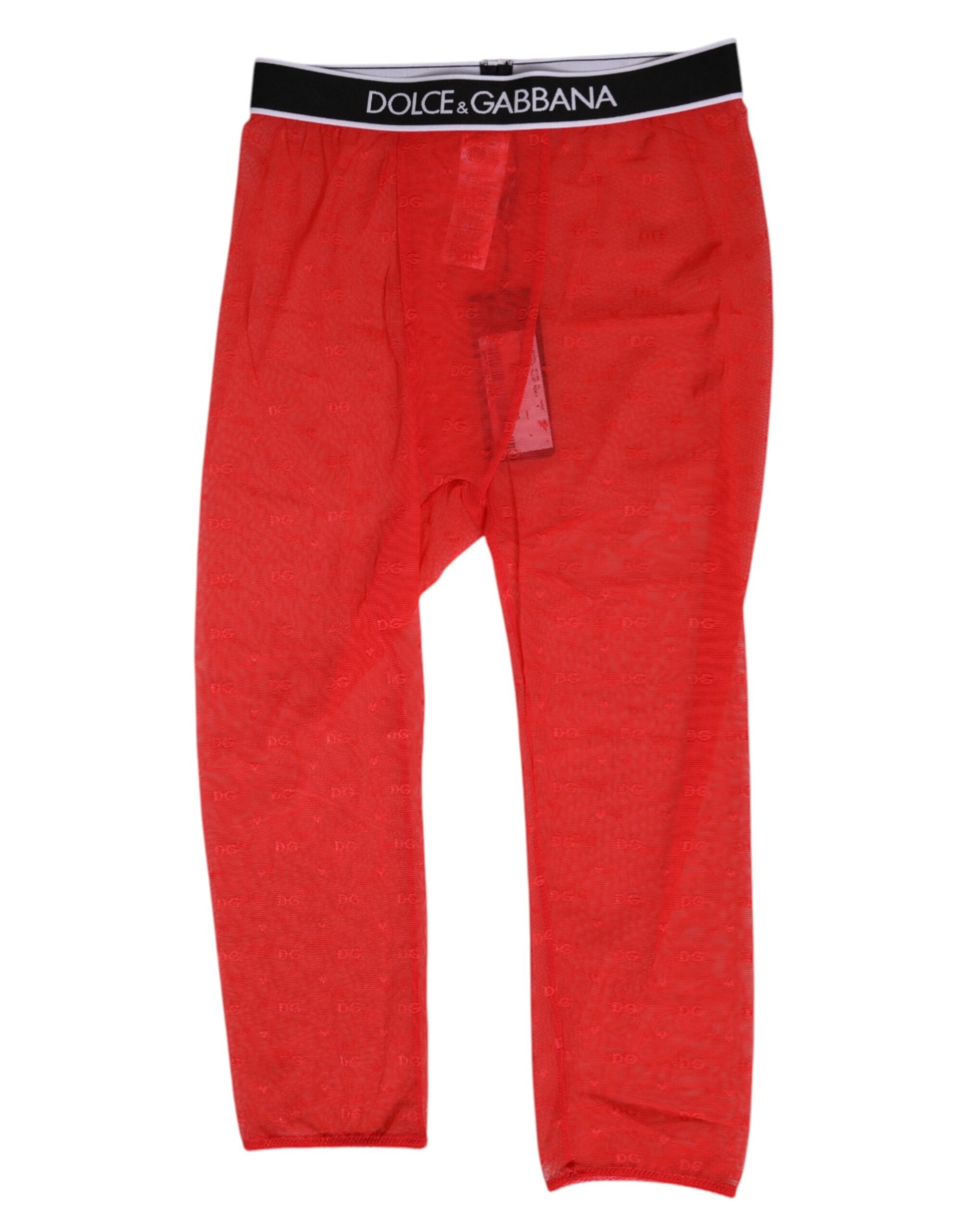 Dolce & Gabbana Red Logo Lace Tight Midi Trousers Underwear | Regal Royce