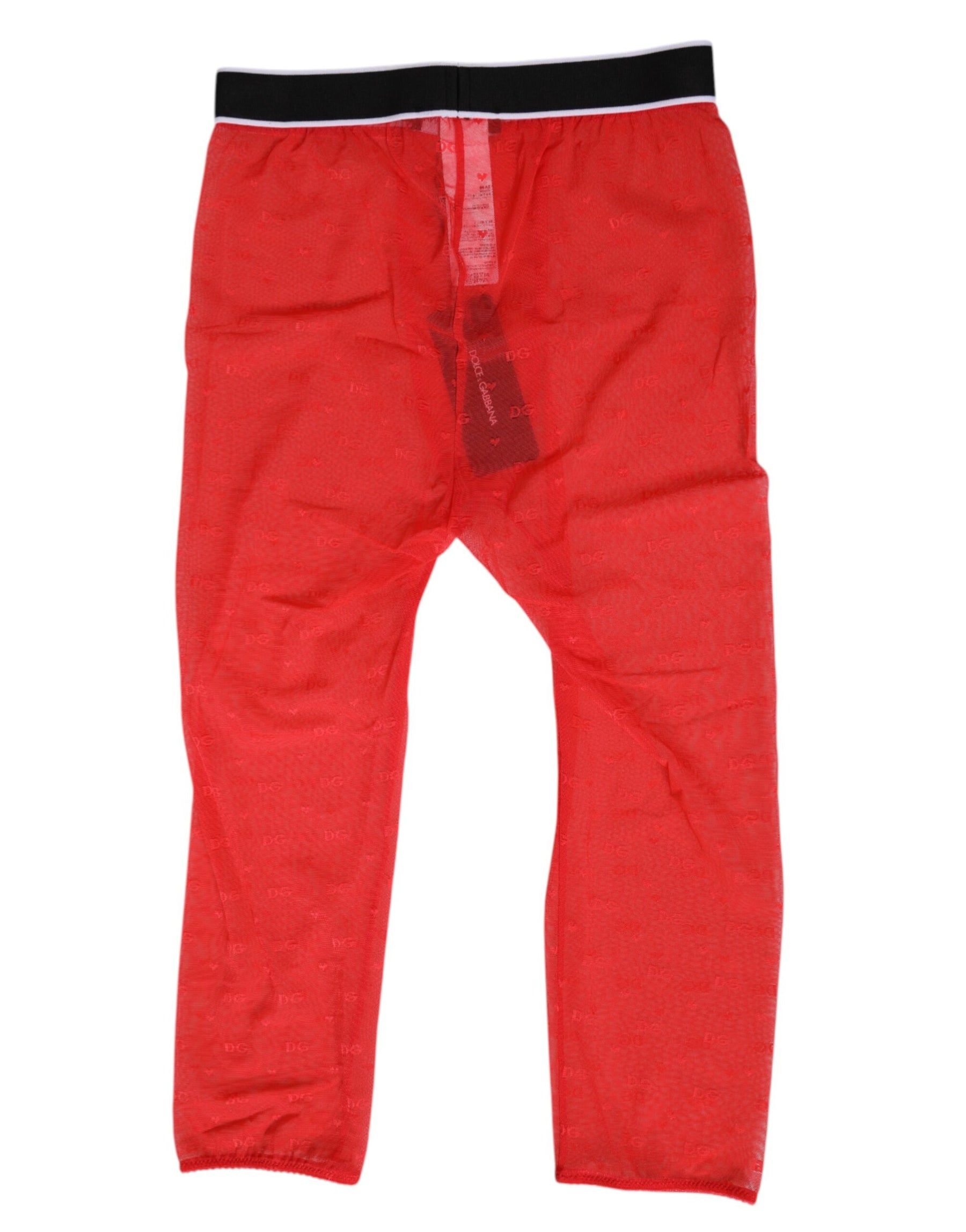 Dolce & Gabbana Red Logo Lace Tight Midi Trousers Underwear | Regal Royce