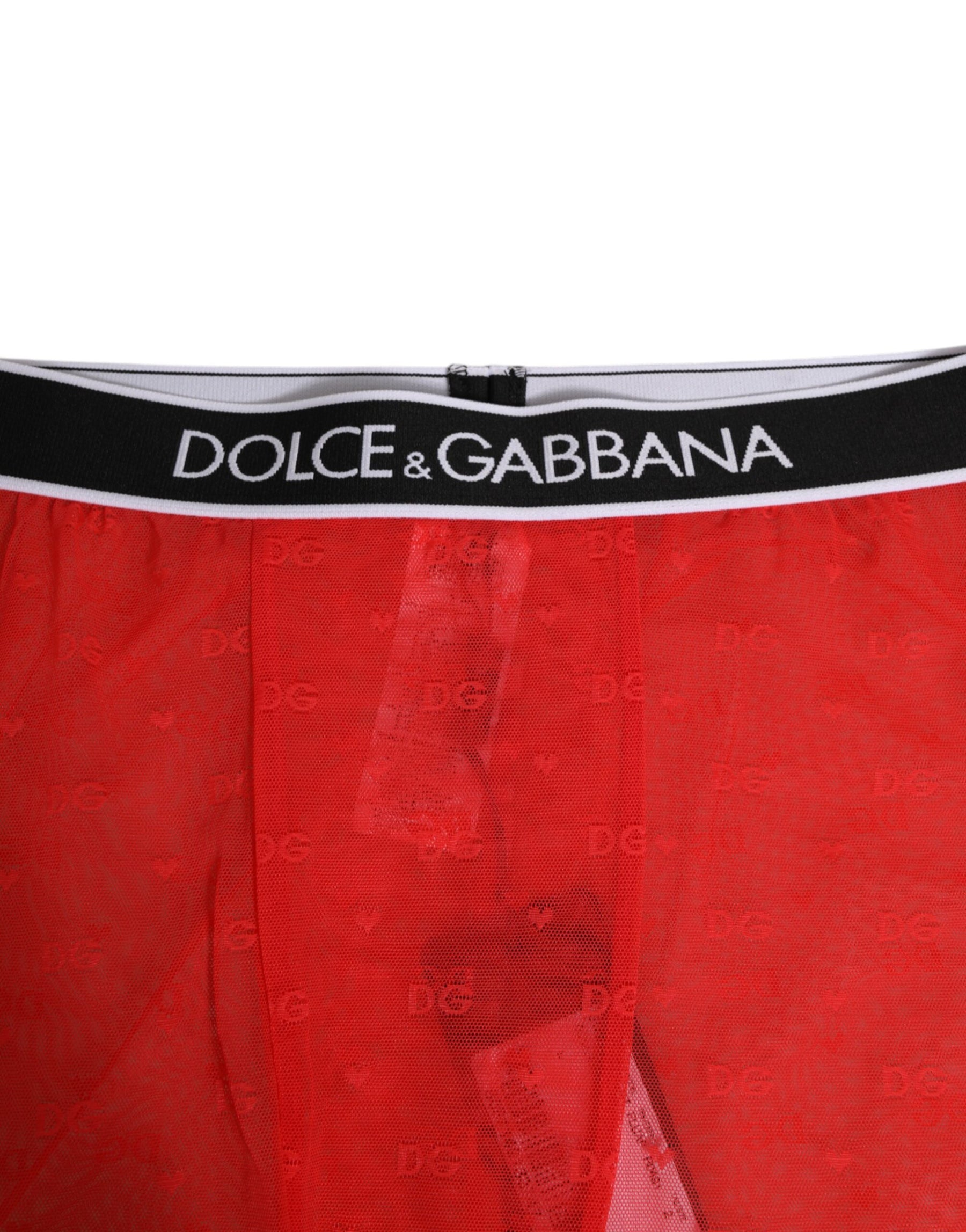 Dolce & Gabbana Red Logo Lace Tight Midi Trousers Underwear | Regal Royce