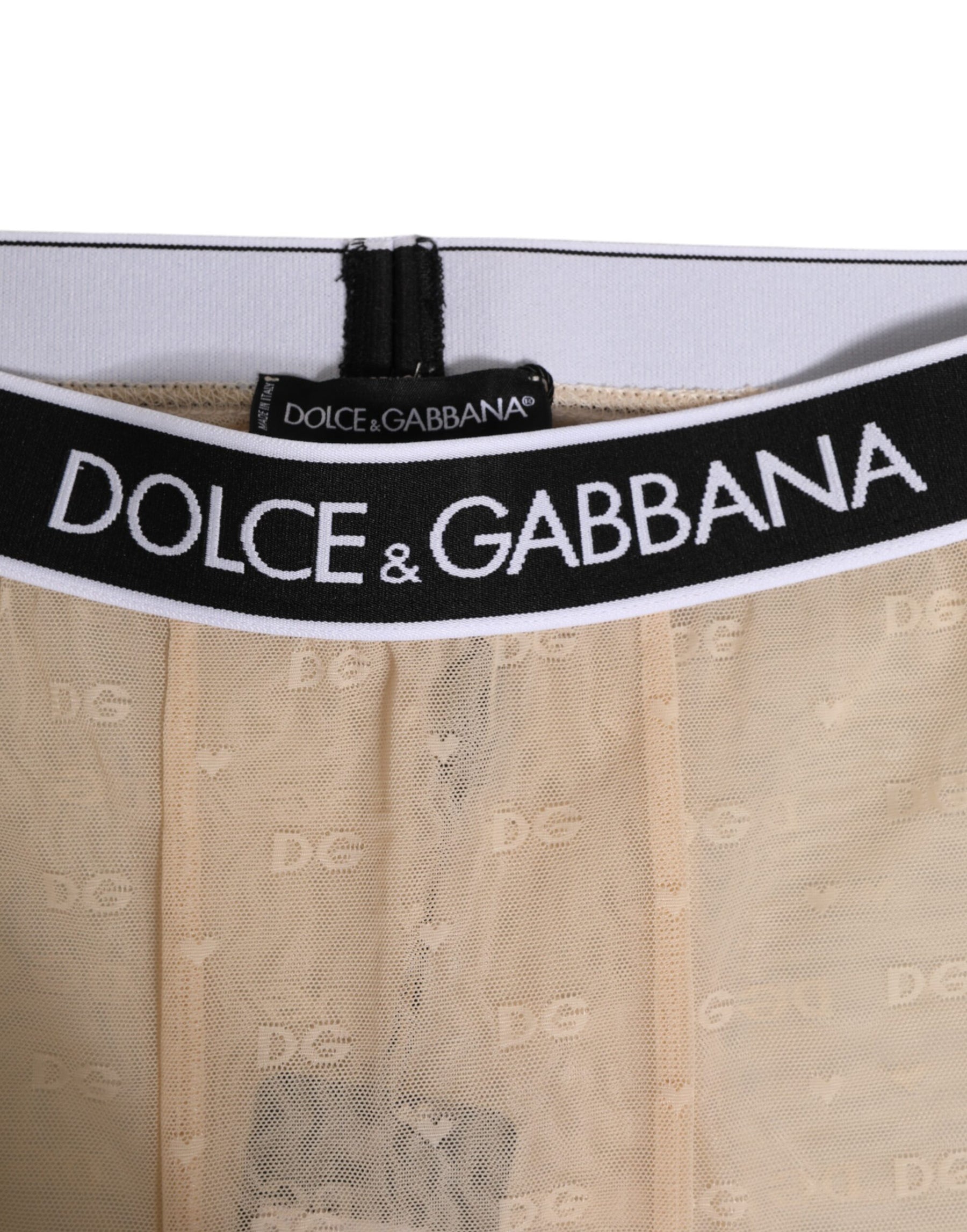 Dolce & Gabbana Beige Nylon Logo Lace Leggings Pants Underwear | Regal Royce