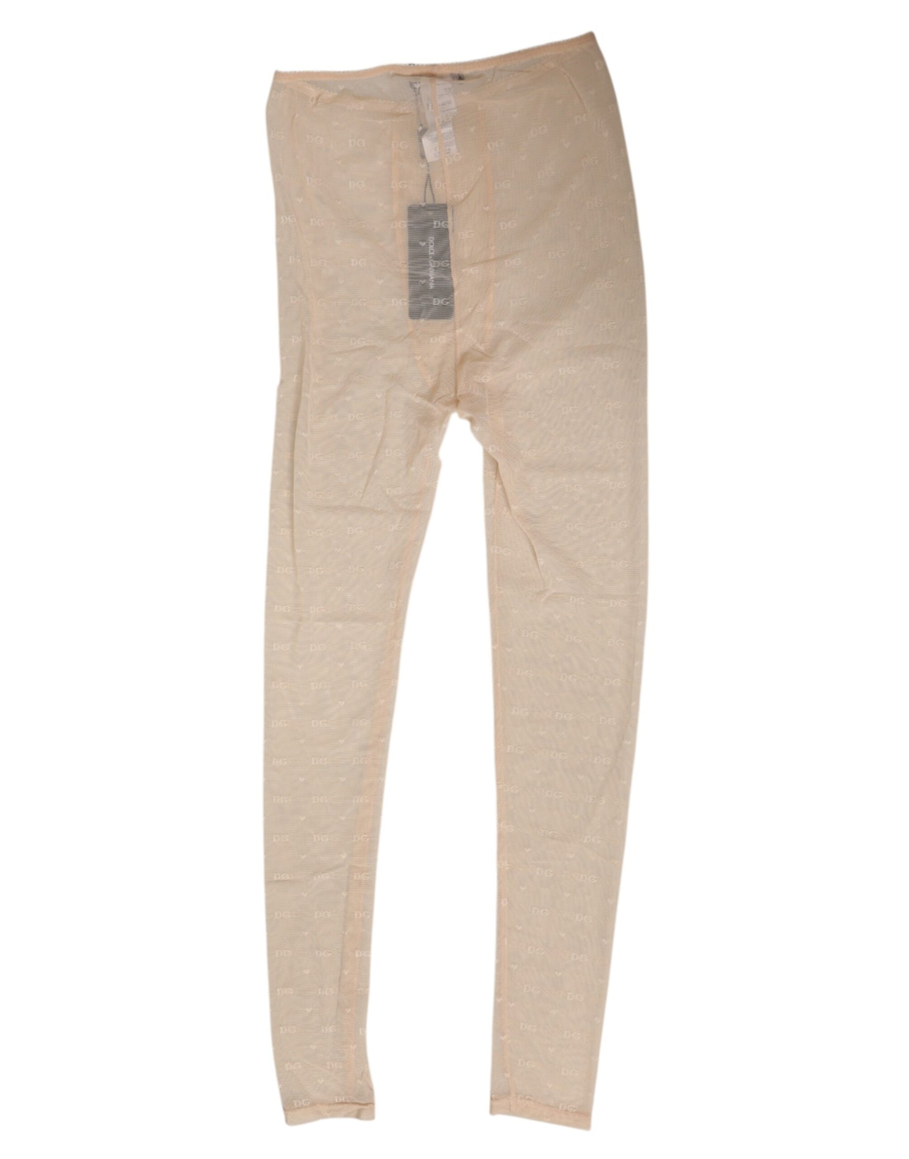 Dolce & Gabbana Beige Nylon Stretch Logo Lace Leggings Underwear | Regal Royce
