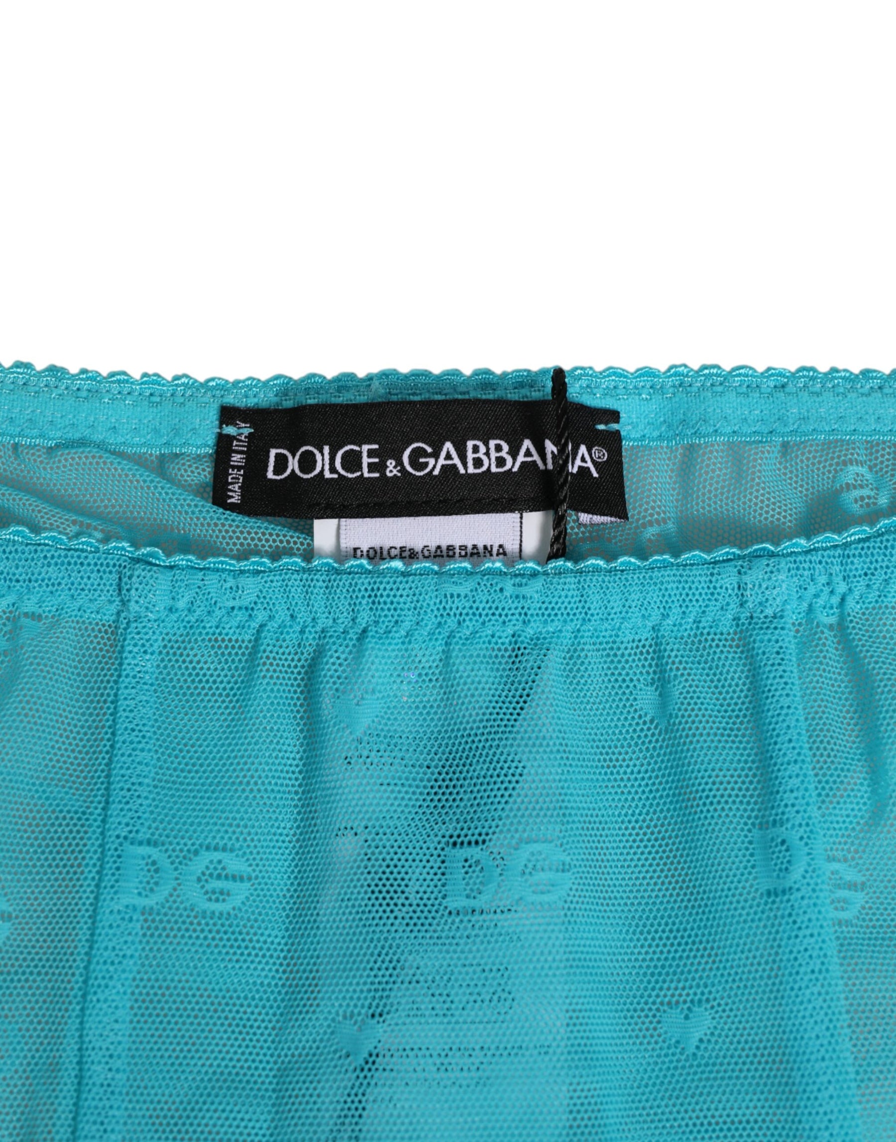 Dolce & Gabbana Light Blue Logo Lace Tight Midi Trouser  Underwear | Regal Royce