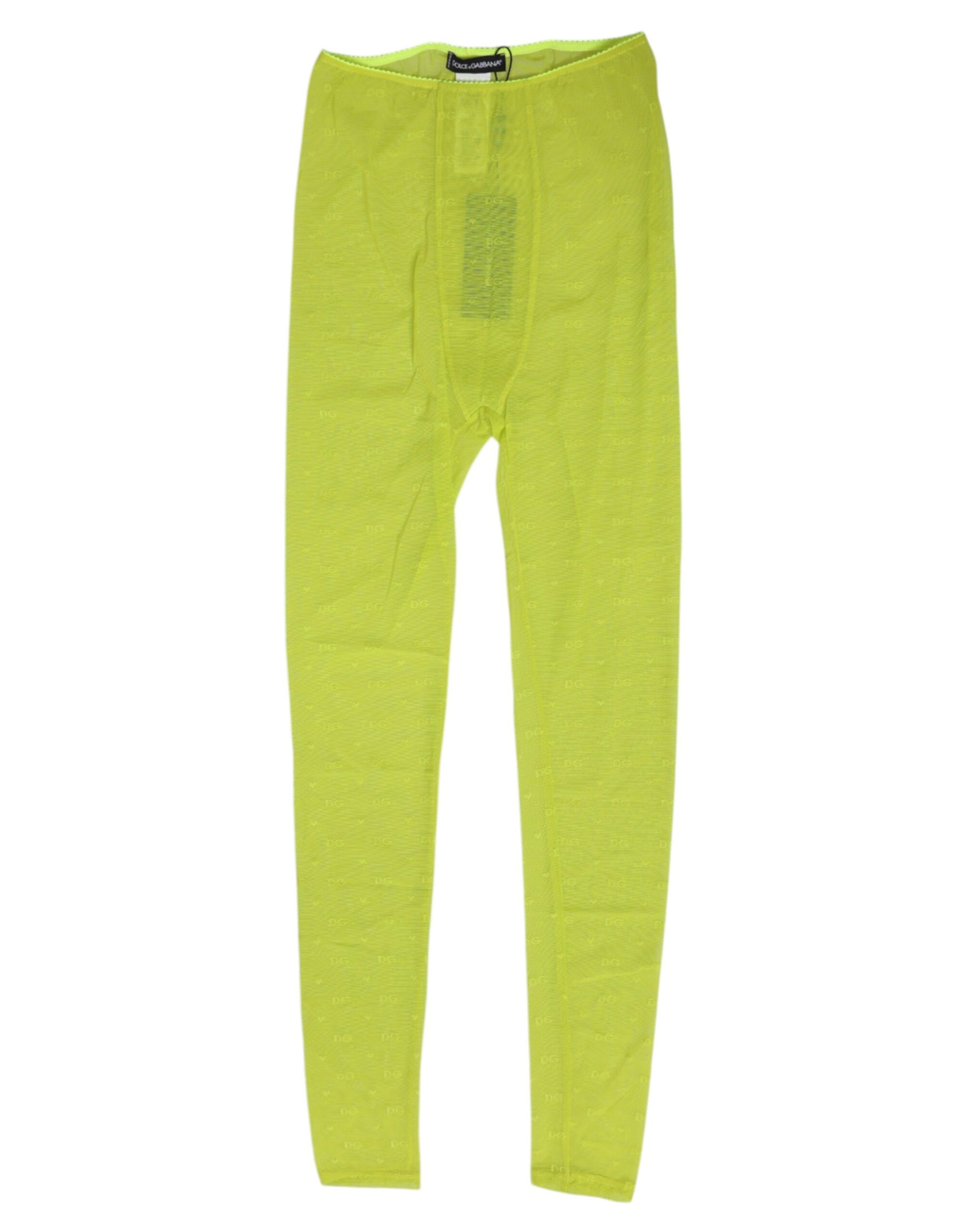 Dolce & Gabbana Neon Green Nylon Logo Lace Leggings Pants Underwear | Regal Royce