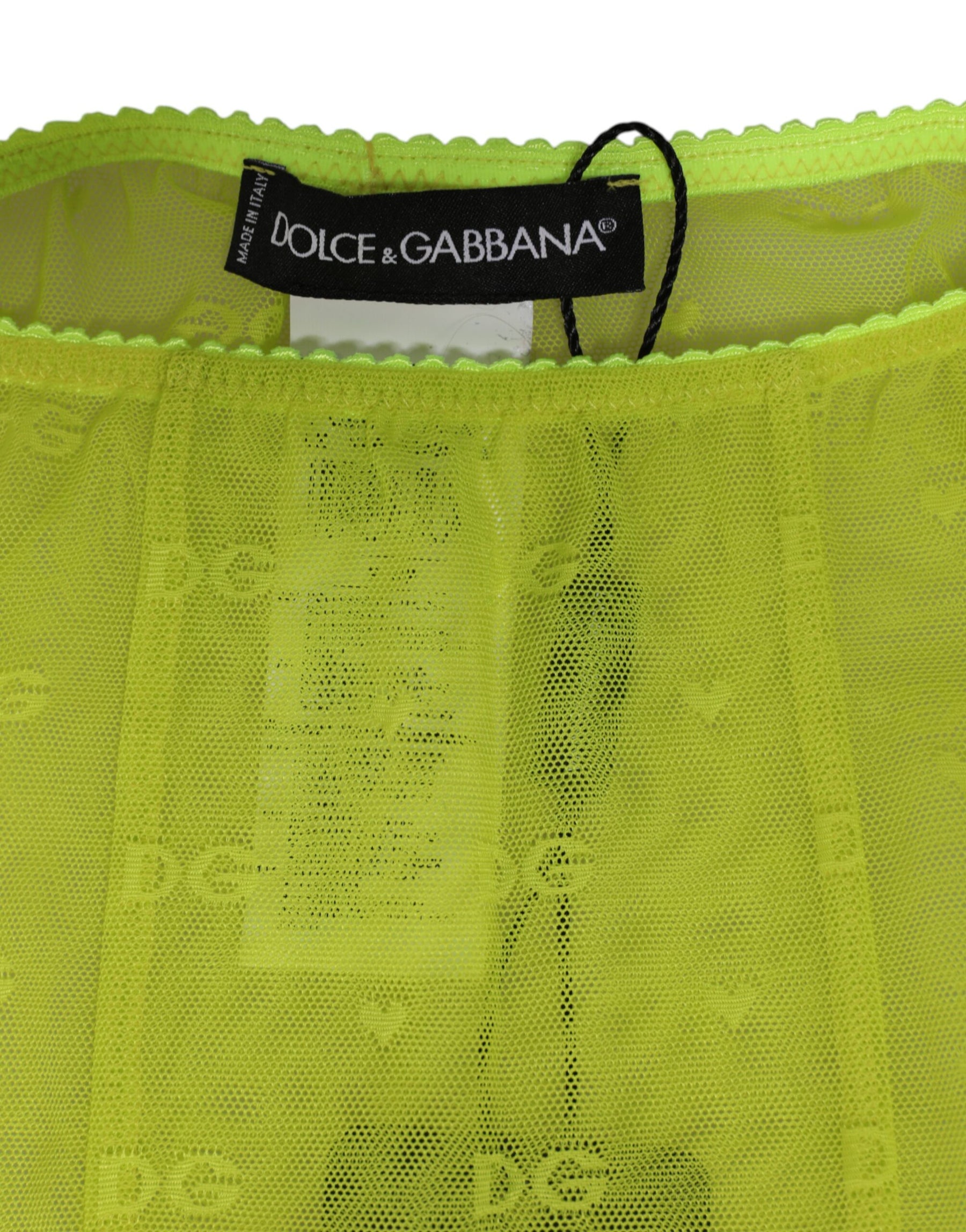 Dolce & Gabbana Neon Green Nylon Logo Lace Leggings Pants Underwear | Regal Royce