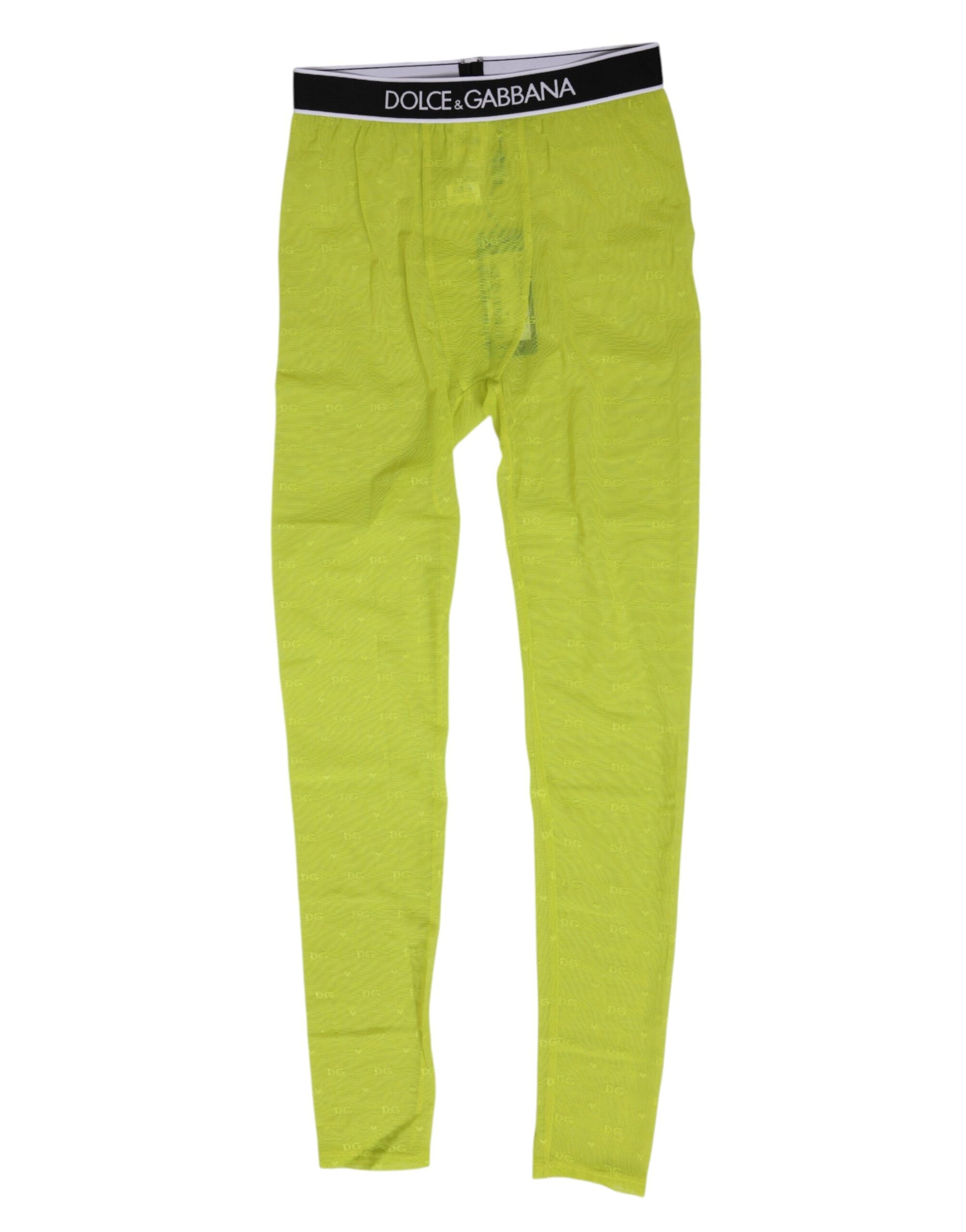 Dolce & Gabbana Neon Green Nylon Logo Lace Leggings Pants Underwear | Regal Royce