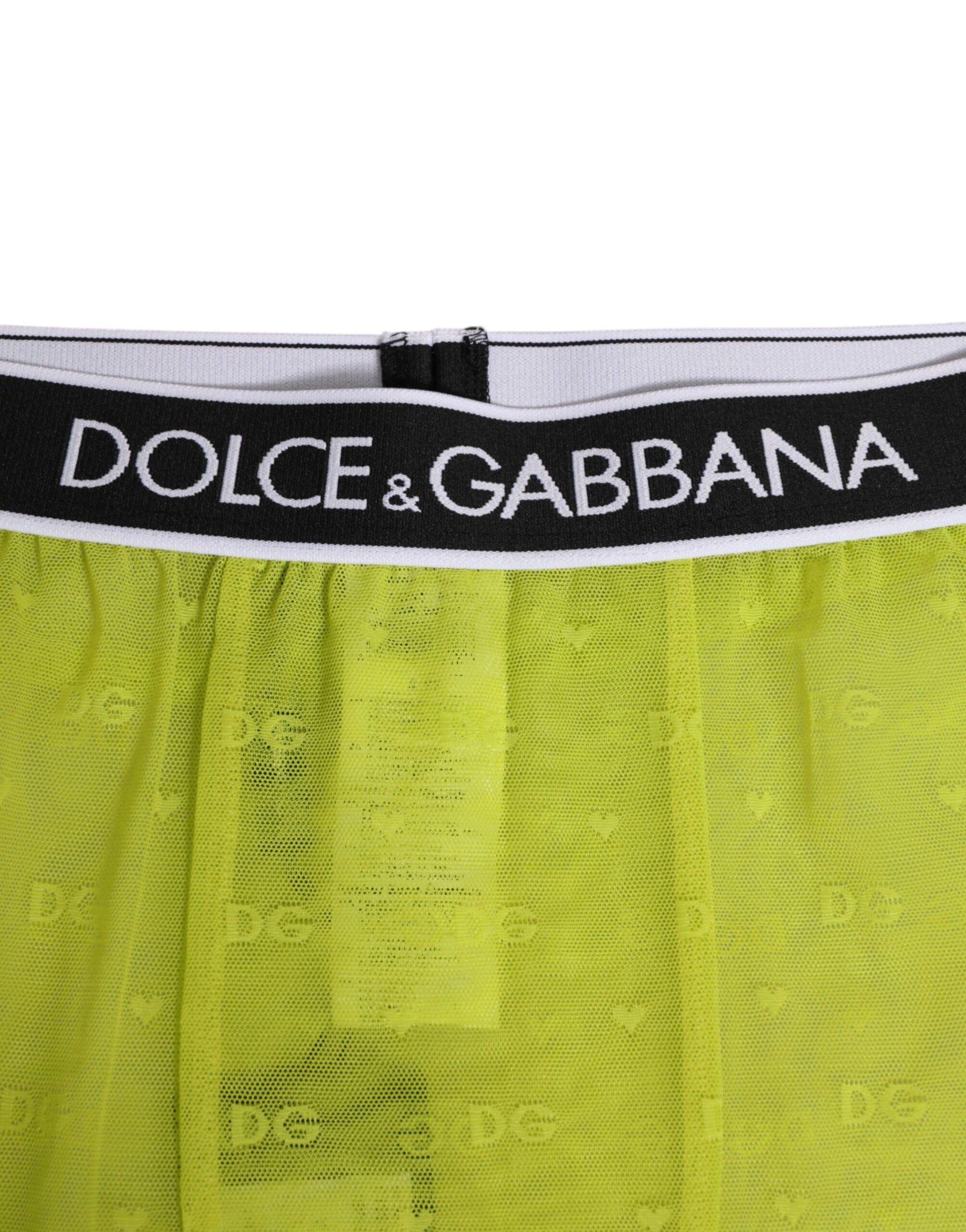 Dolce & Gabbana Neon Green Nylon Logo Lace Leggings Pants Underwear | Regal Royce