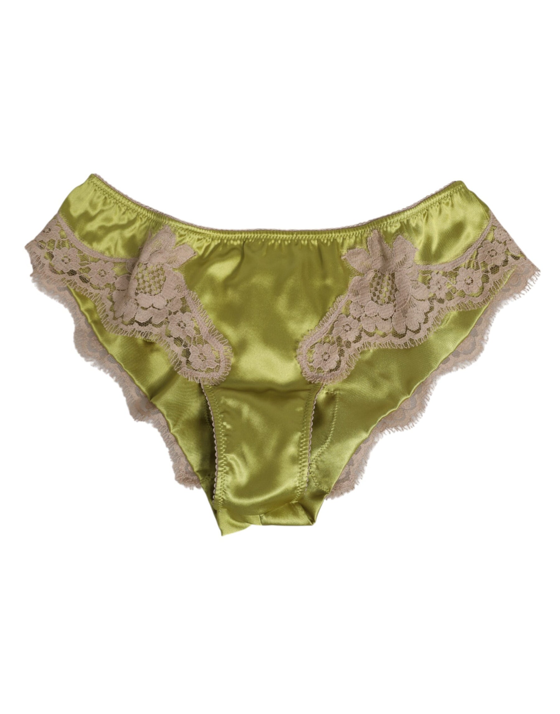Dolce & Gabbana Green Silk Satin Floral Lace Trim Panty Underwear | Regal Royce