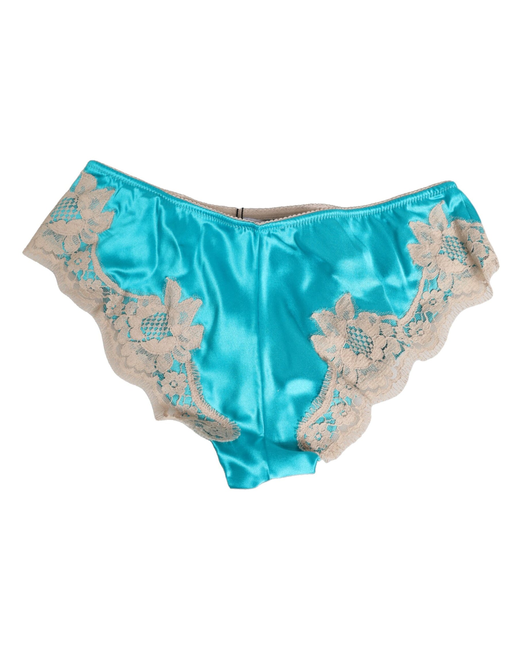 Dolce & Gabbana Blue Silk Satin Floral Lace Trim New Slip Underwear | Regal Royce