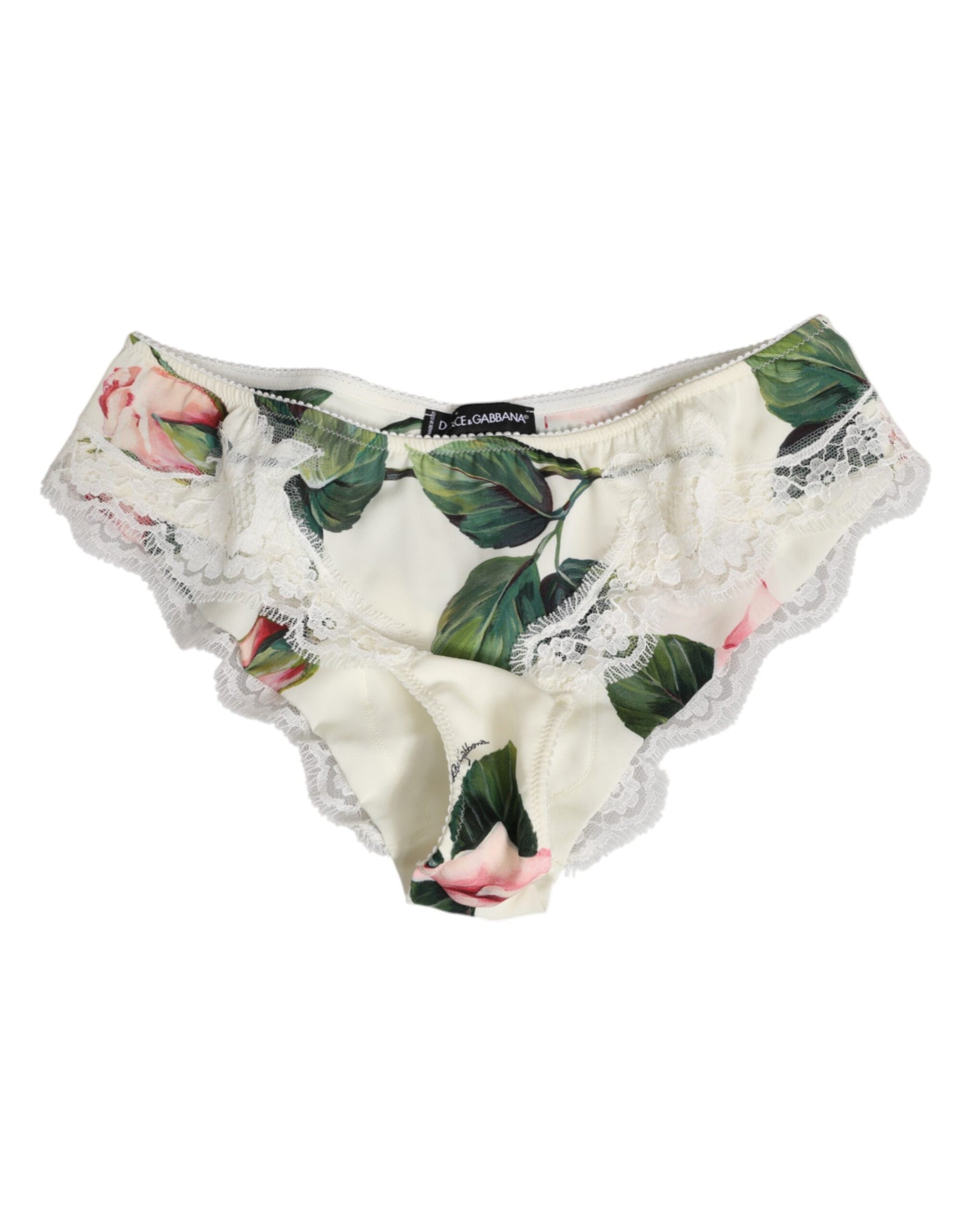 Dolce & Gabbana White Silk Satin Floral Lace Trim Slip Underwear | Regal Royce