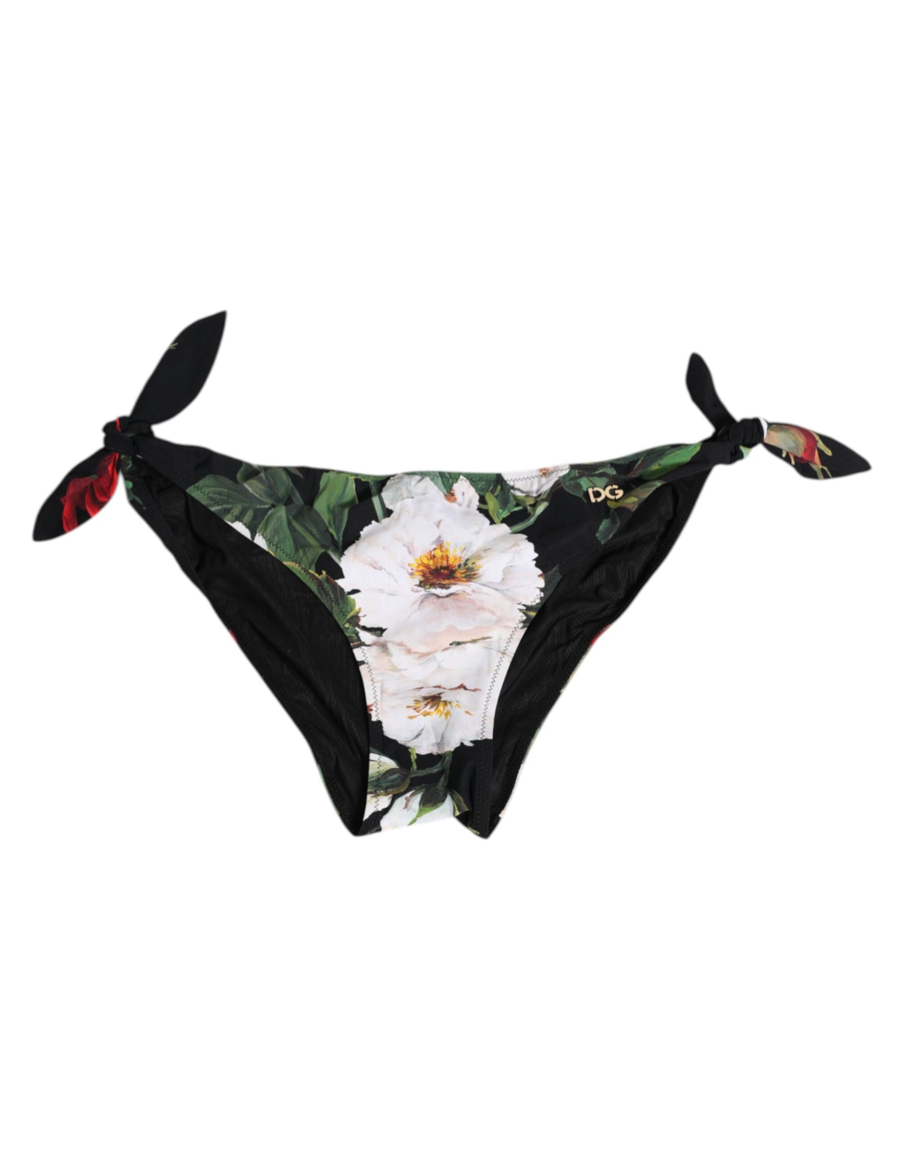 Dolce & Gabbana Black Side Tie Floral Bikini Bottom Swimwear | Regal Royce