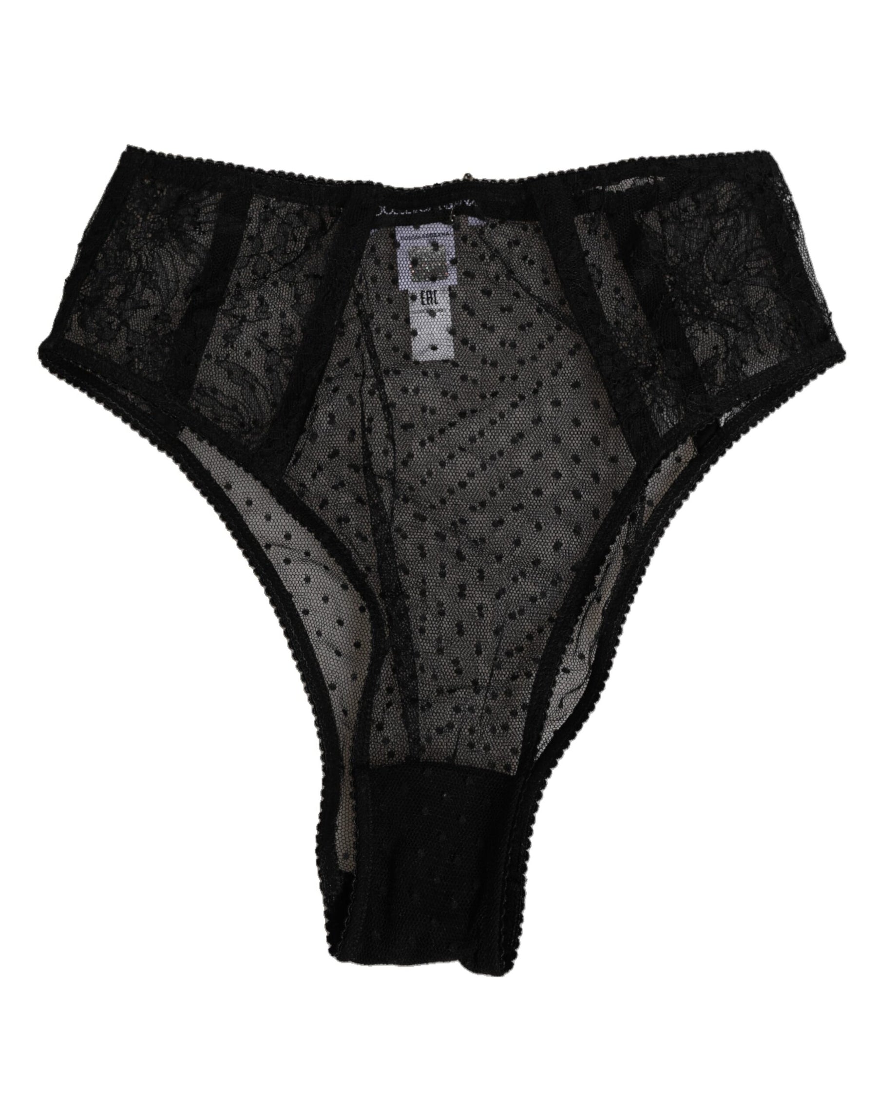 Dolce & Gabbana Black Lace Polka Dot Mesh High Waist Underwear | Regal Royce