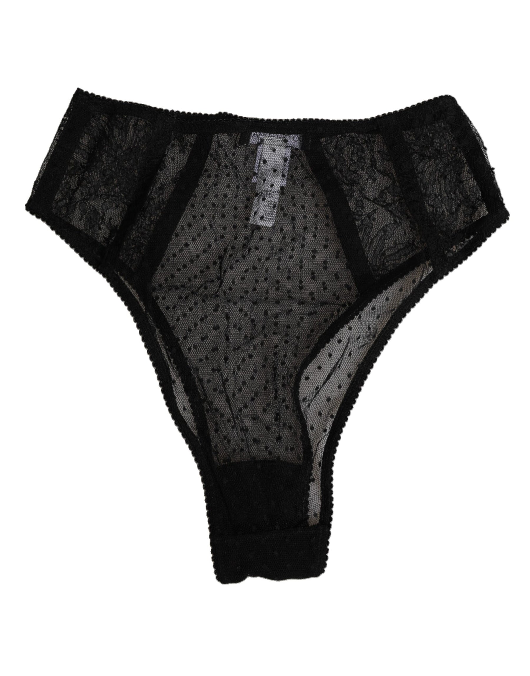 Dolce & Gabbana Black Lace Polka Dot Mesh High Waist Underwear | Regal Royce