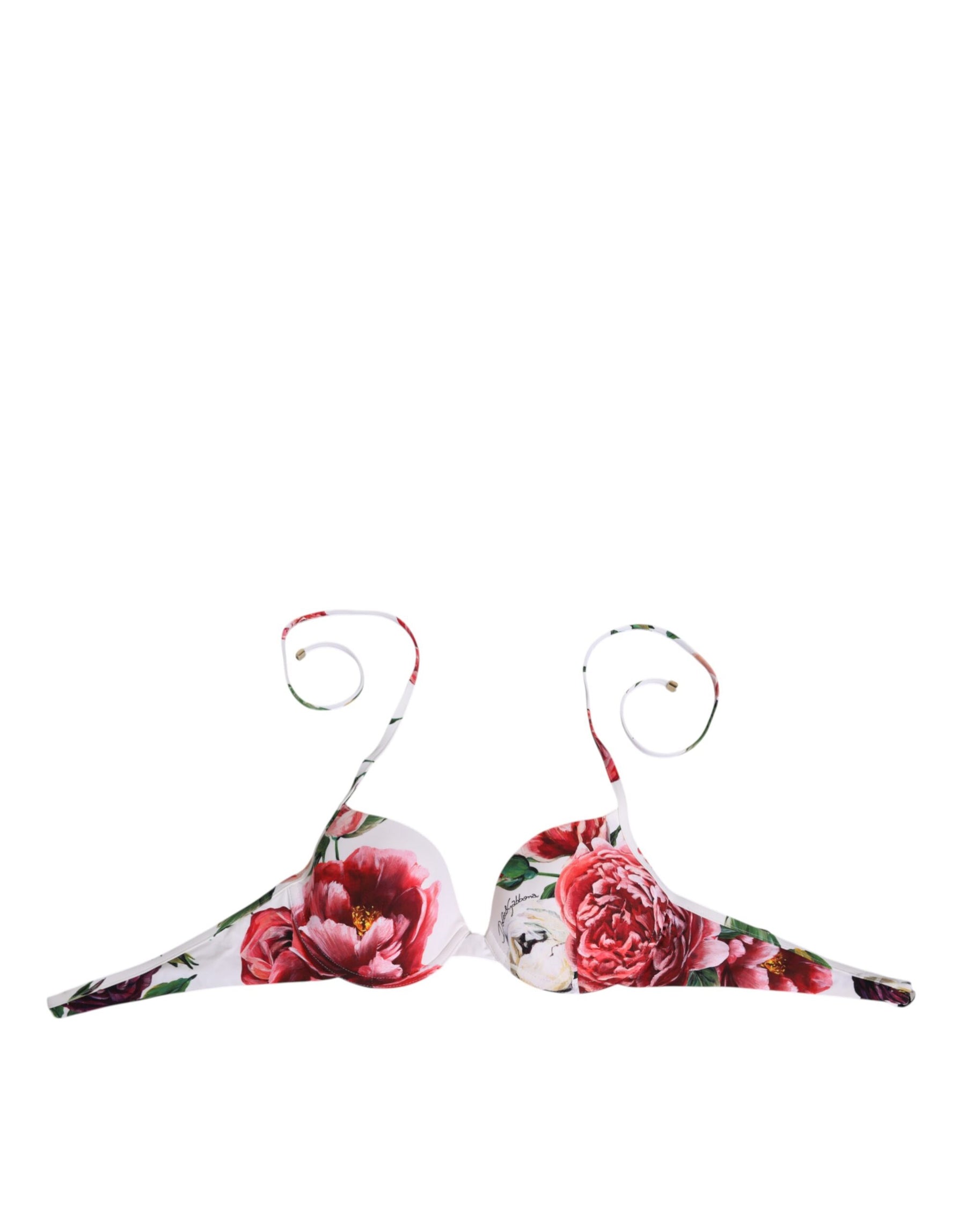 Dolce & Gabbana White Floral Print Halter Bikini Top Swimwear | Regal Royce