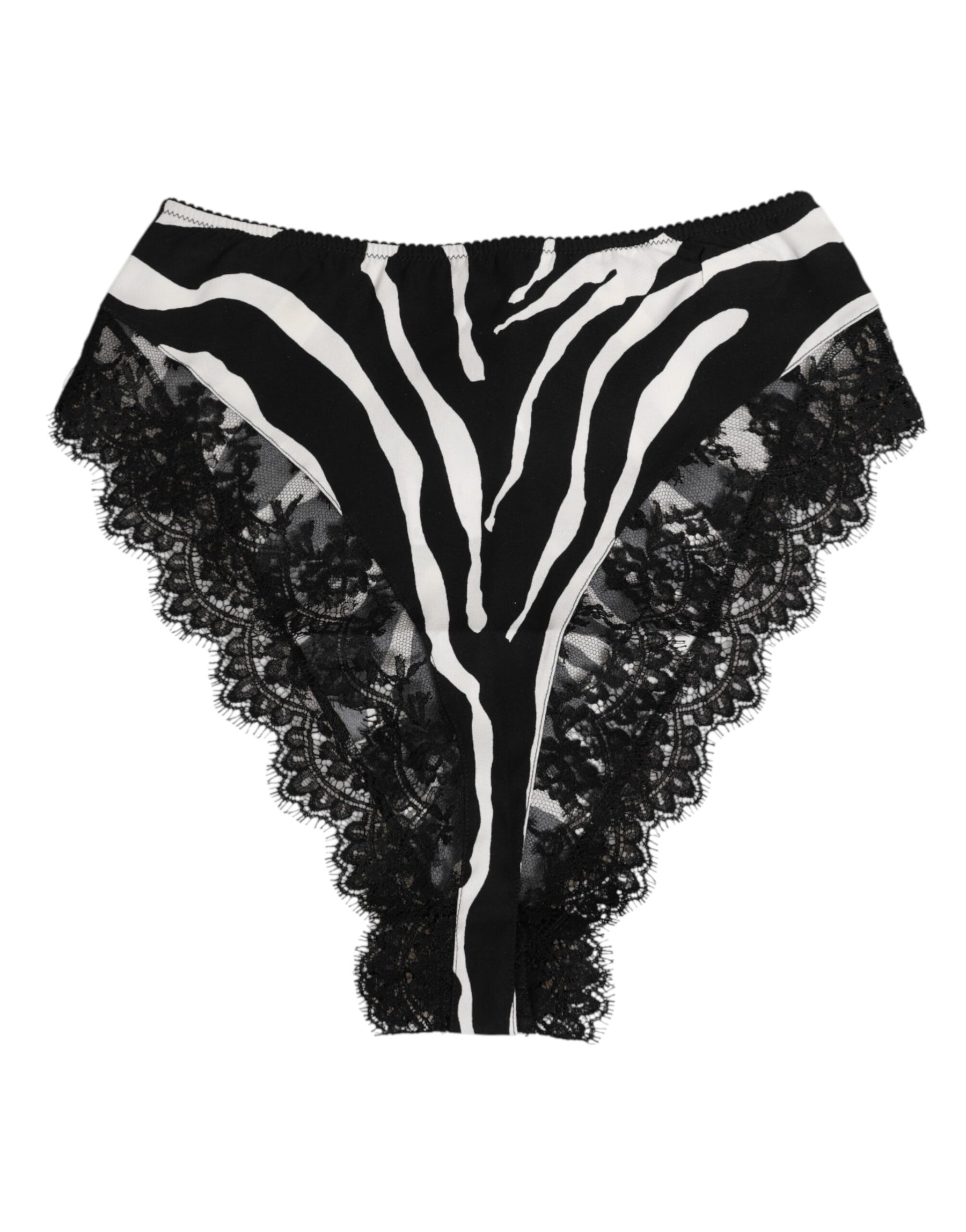Dolce & Gabbana Black Silk Zebra Print Lace High Waist Underwear | Regal Royce