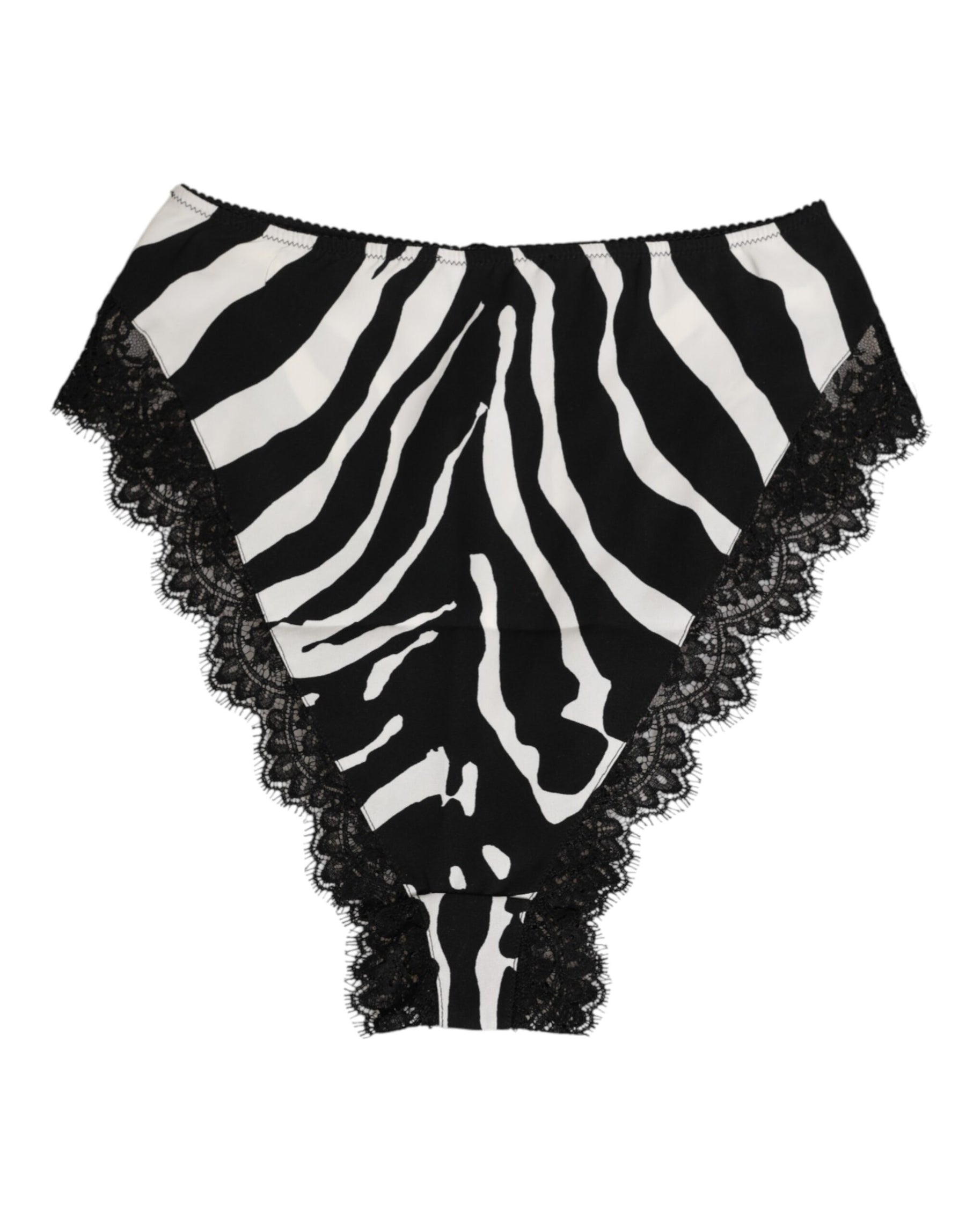 Dolce & Gabbana Black Silk Zebra Print Lace High Waist Underwear | Regal Royce