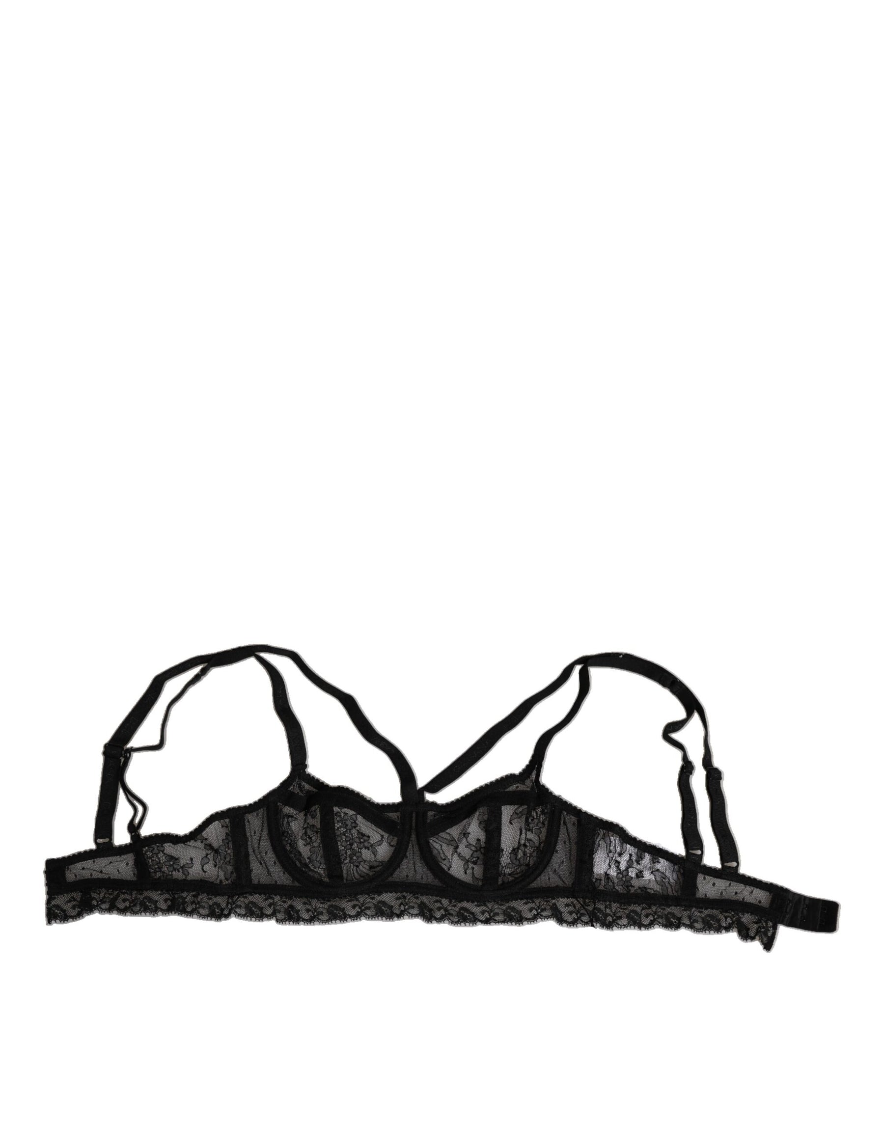 Dolce & Gabbana Black Floral Lace Nylon Balconcino Bra Underwear | Regal Royce