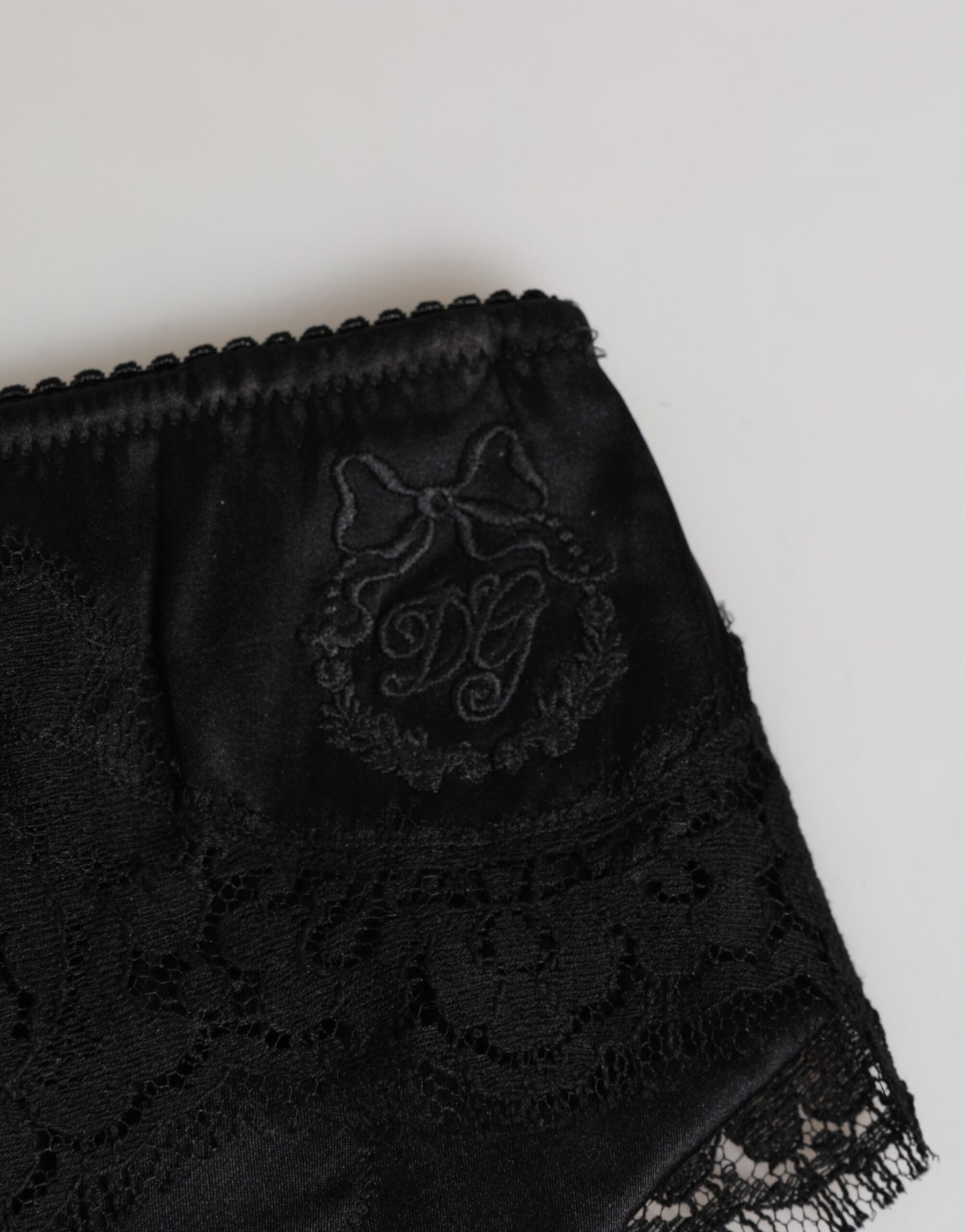 Dolce & Gabbana Black Silk Satin Floral Lace Panty Brief Underwear | Regal Royce