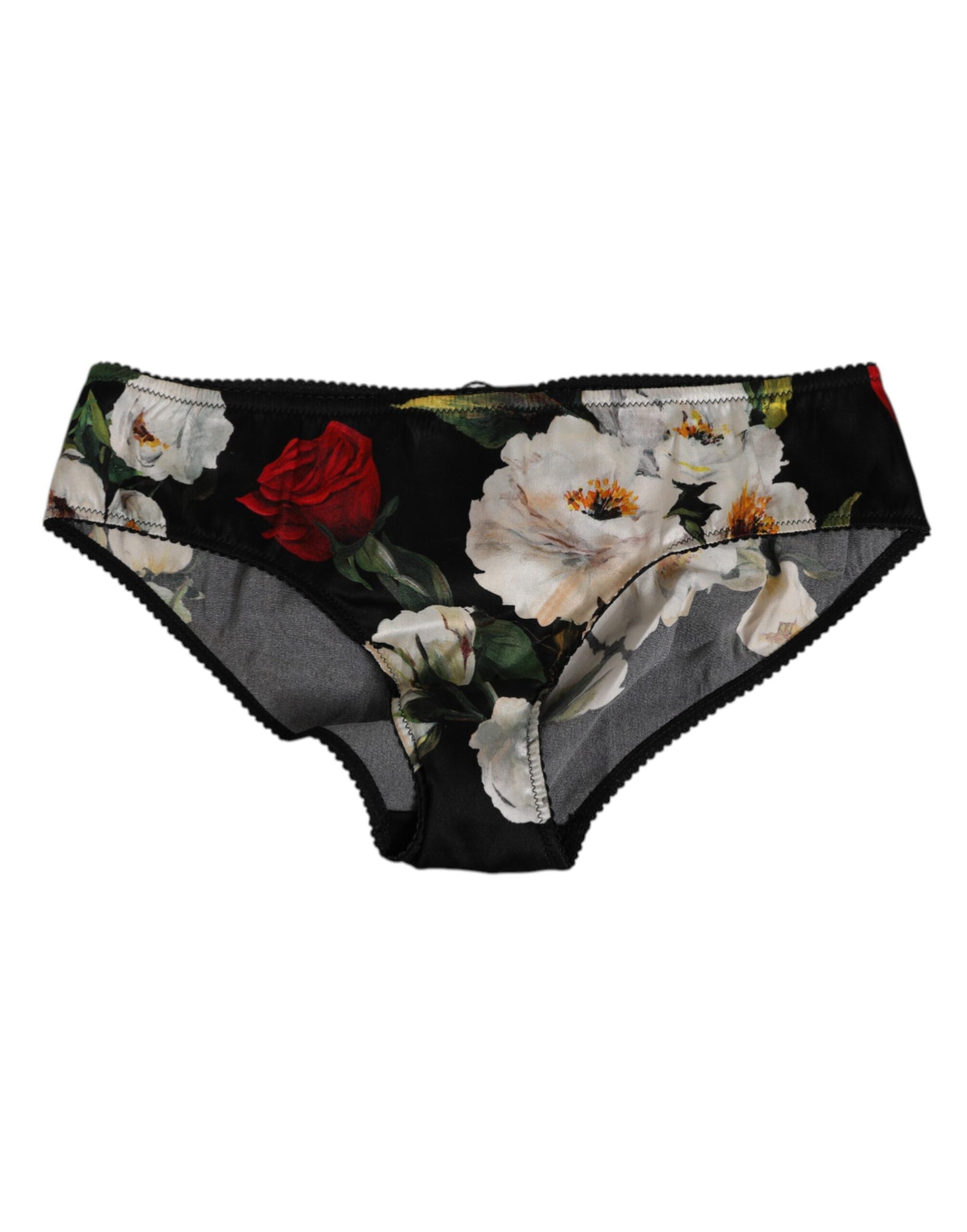 Dolce & Gabbana Black Floral Print Mid Waist Panty Underwear | Regal Royce