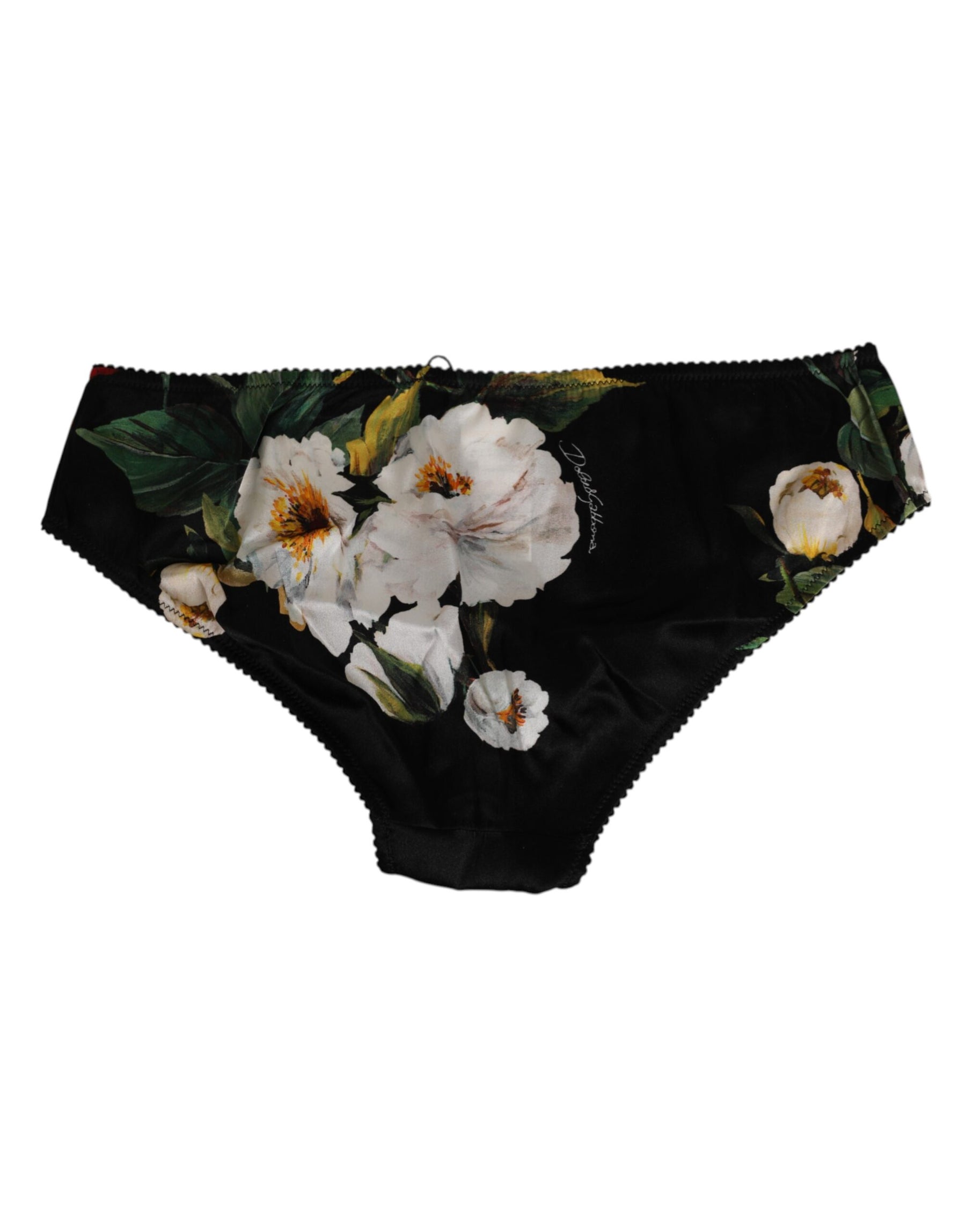 Dolce & Gabbana Black Floral Print Mid Waist Panty Underwear | Regal Royce