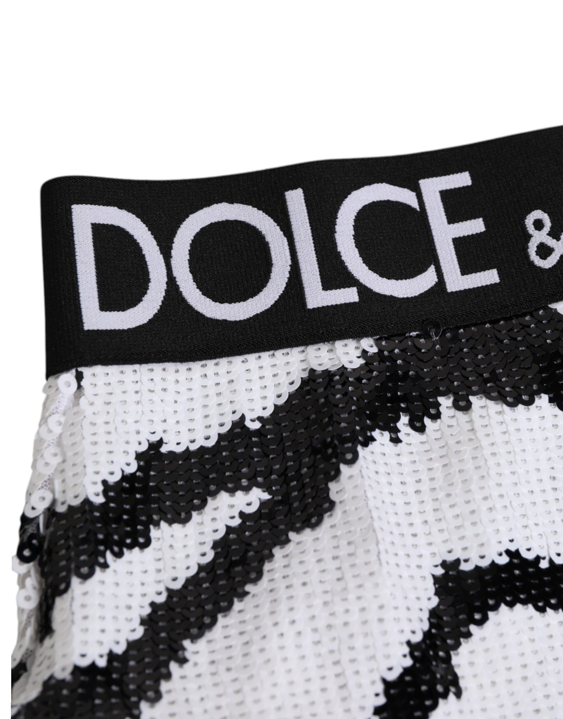 Dolce & Gabbana Black White Sequin High Waist Panty Underwear | Regal Royce