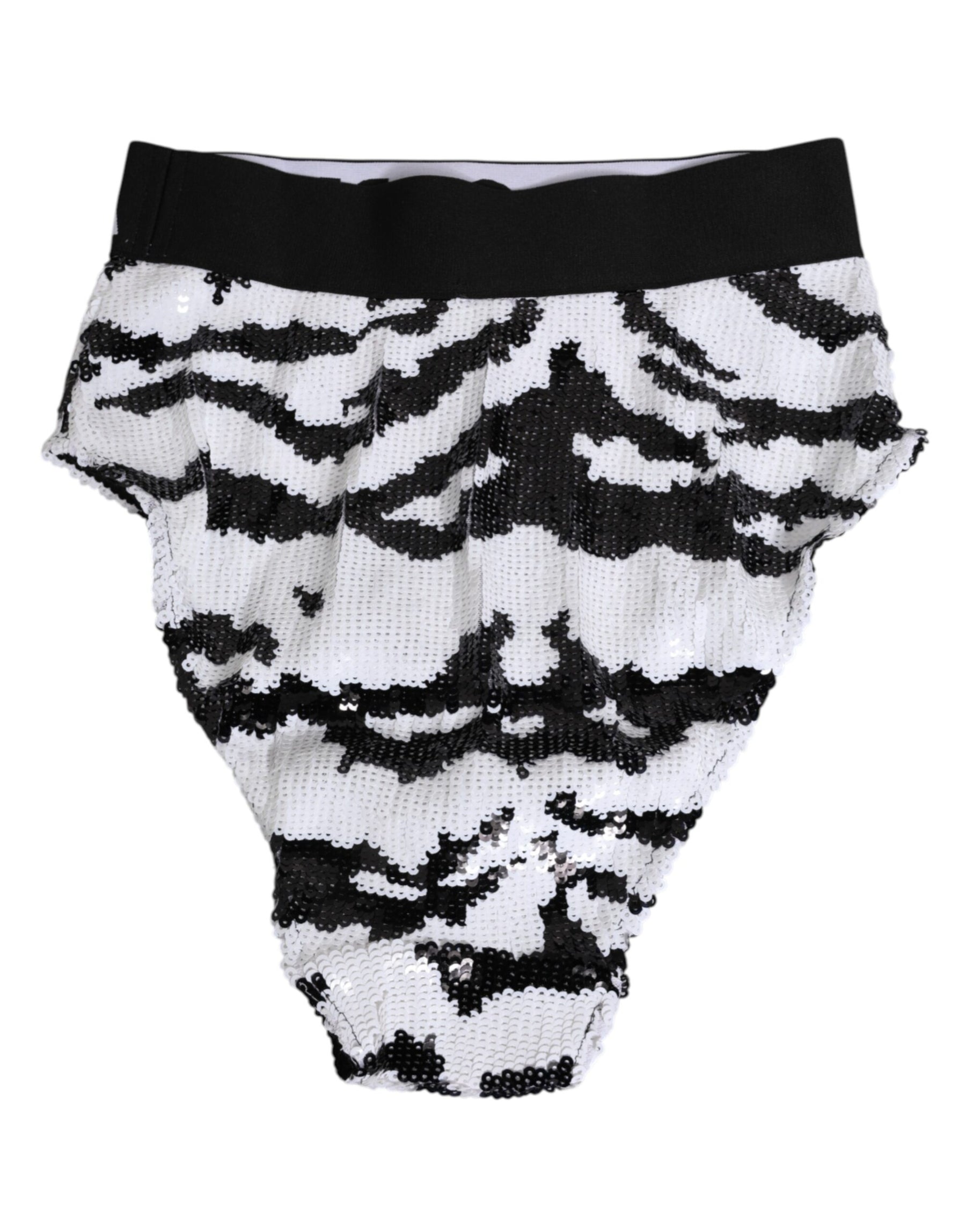 Dolce & Gabbana Black White Sequin High Waist Panty Underwear | Regal Royce