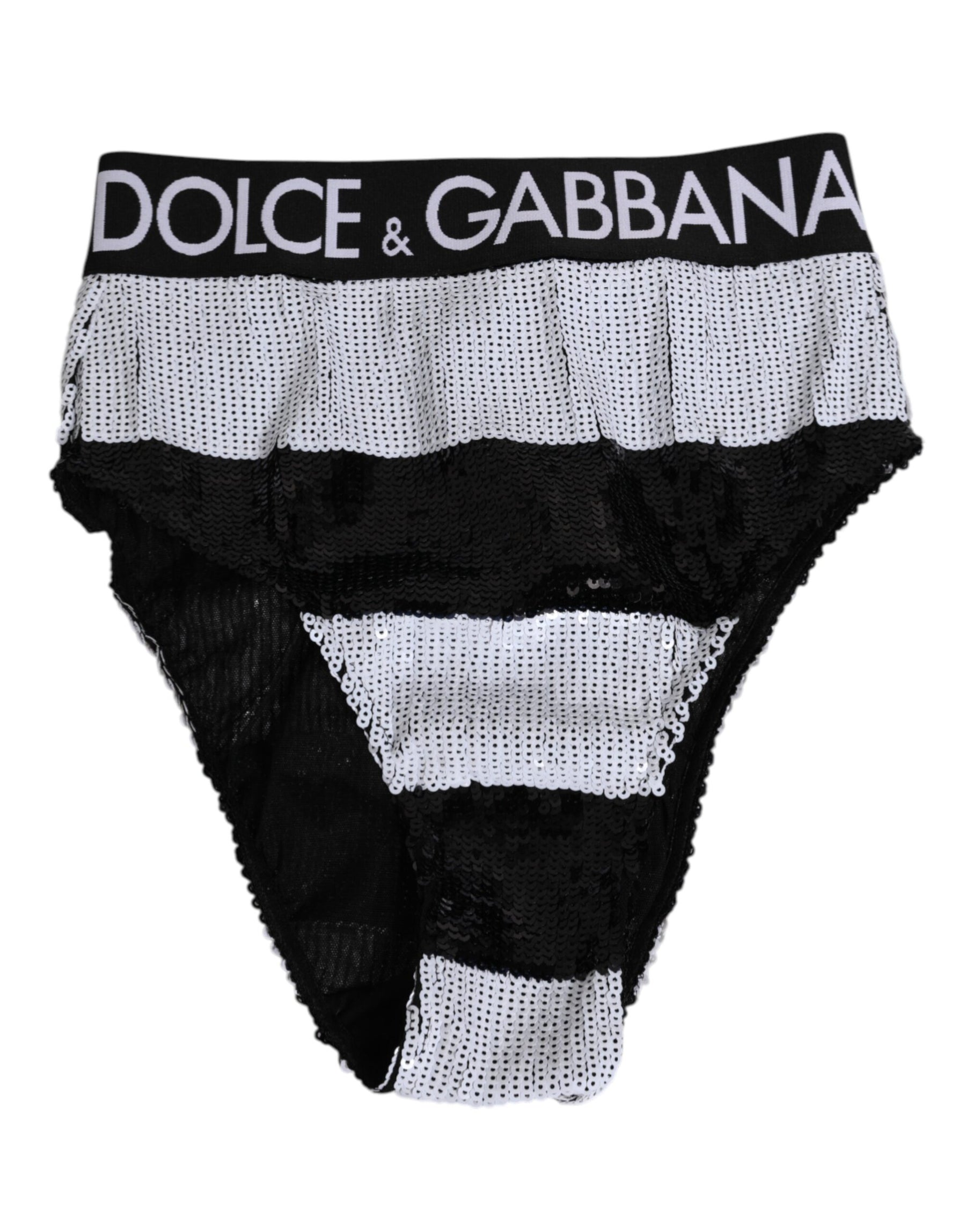 Dolce & Gabbana Black White Sequin High Waist Panty Underwear | Regal Royce