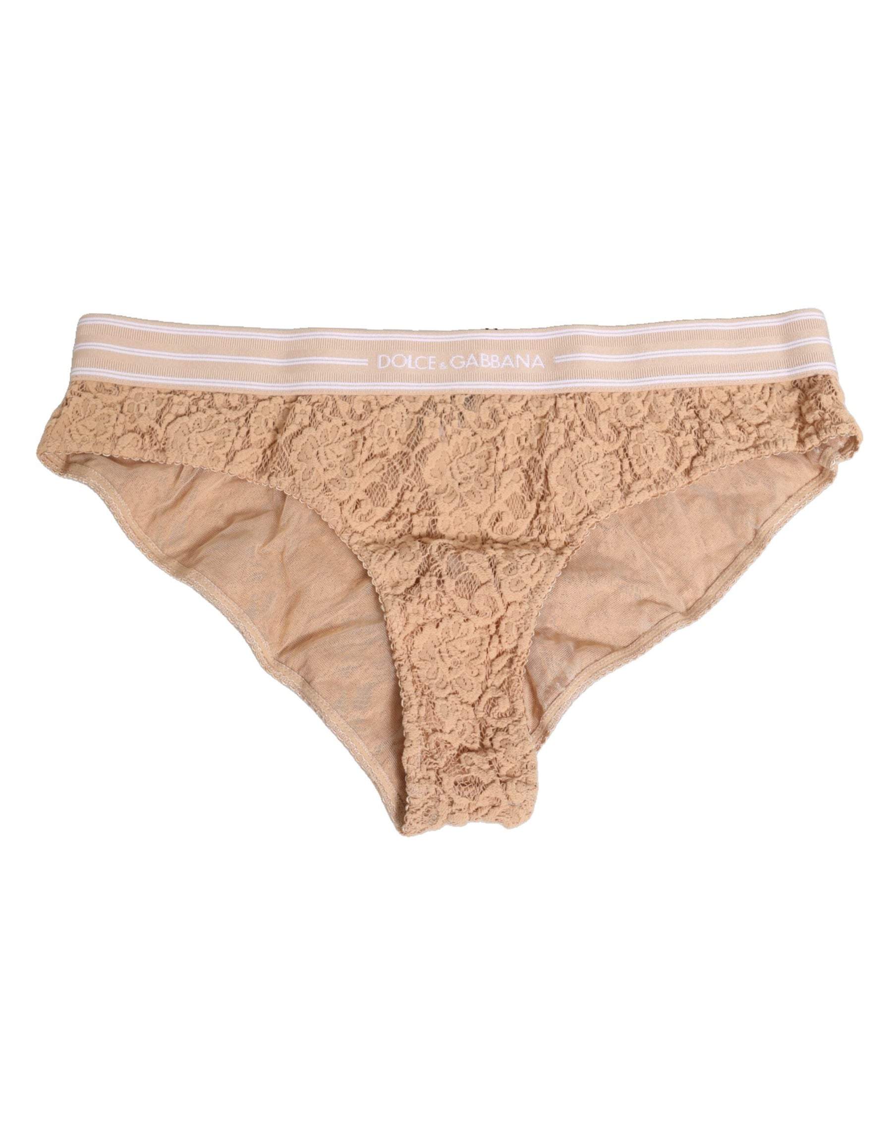Dolce & Gabbana Beige Lace Nylon High Waist Panty Underwear | Regal Royce