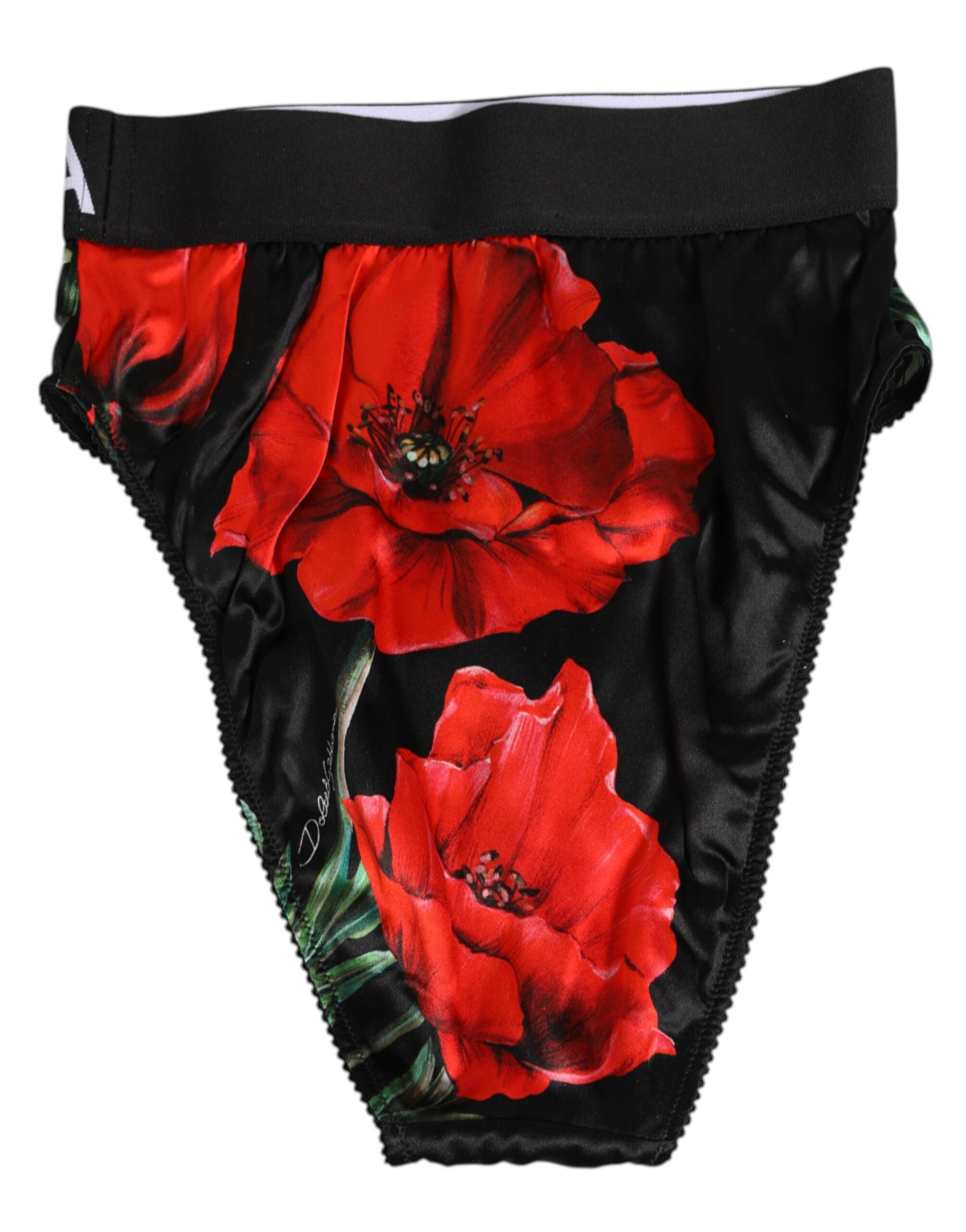Dolce & Gabbana Black Floral Silk High Waist Panty Underwear | Regal Royce