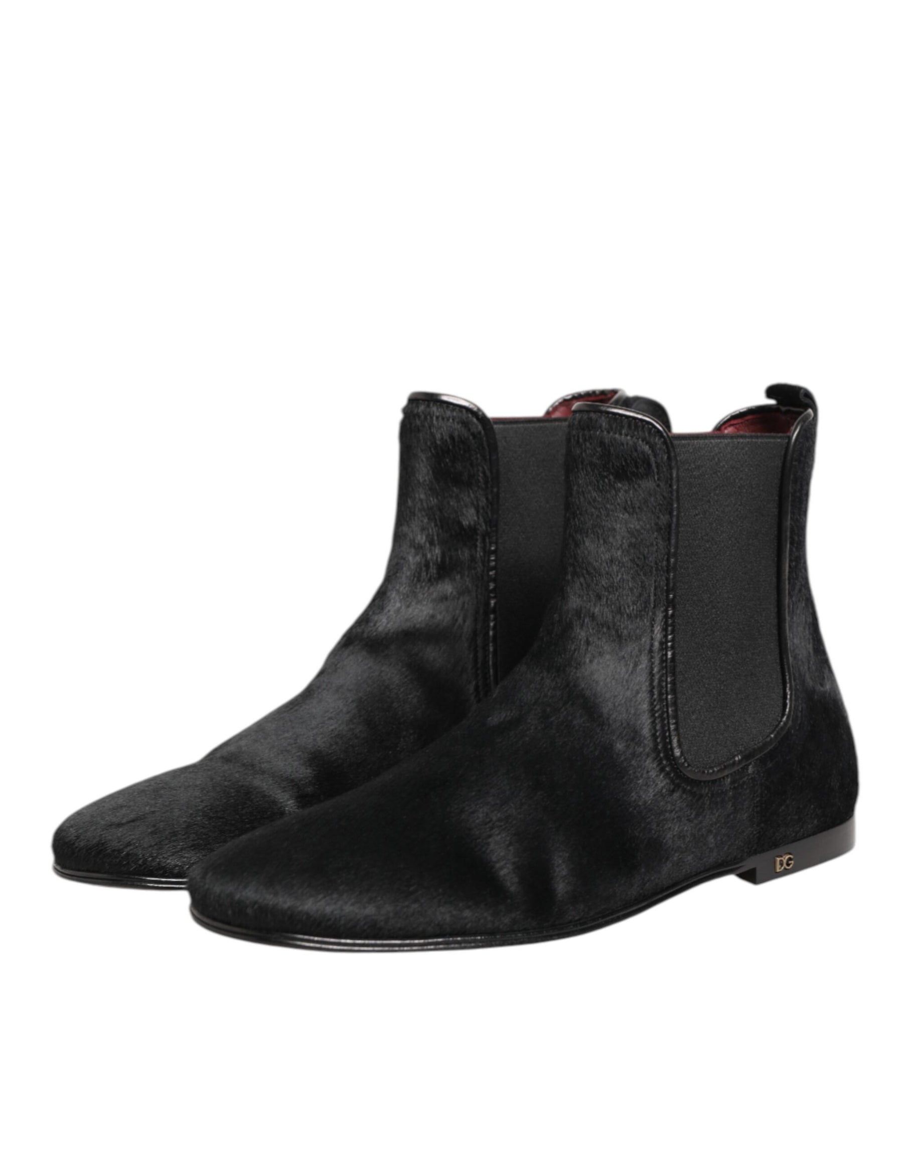 Dolce & Gabbana Black Leather Fur Men CHELSEA Boots Shoes | Regal Royce