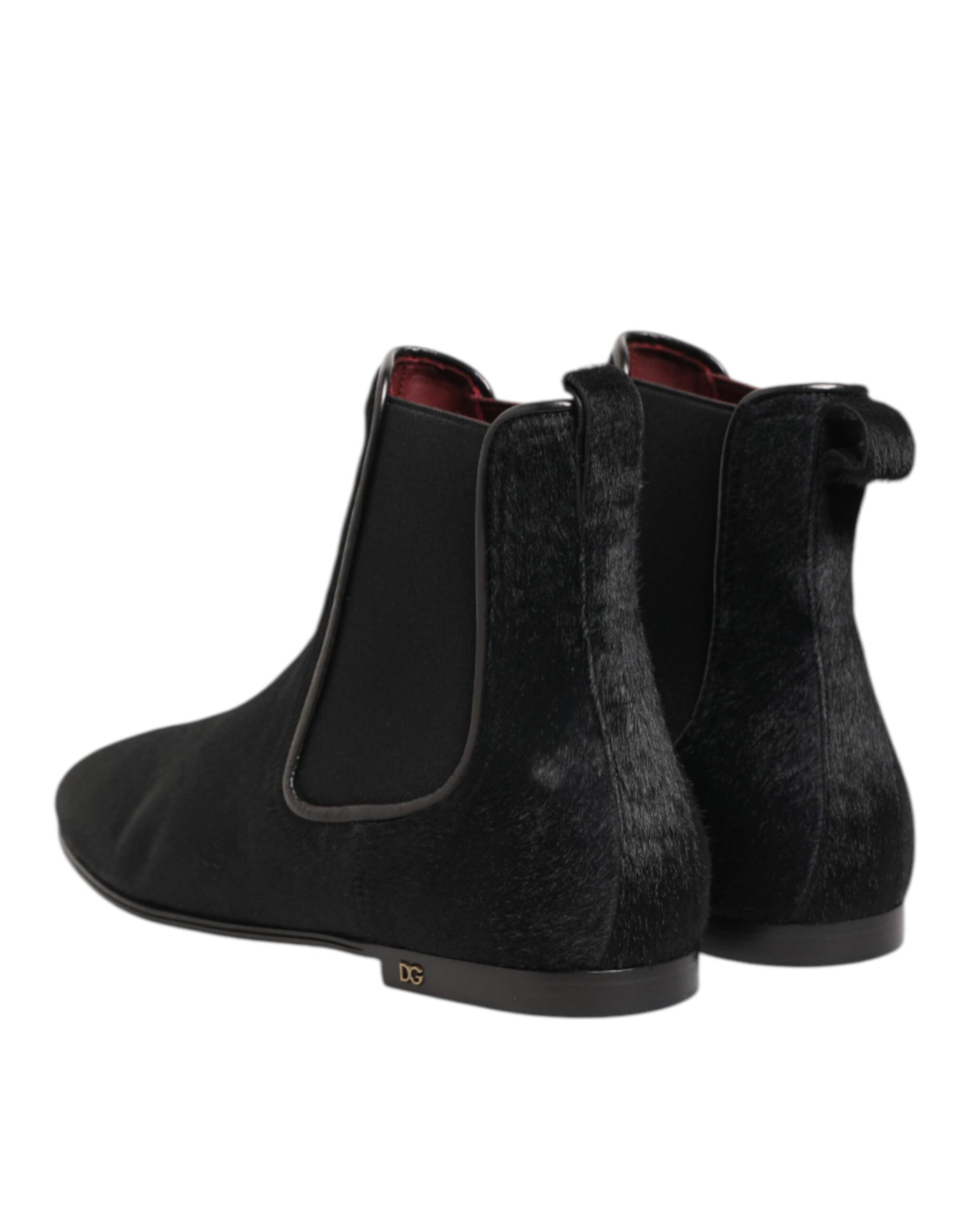 Dolce & Gabbana Black Leather Fur Men CHELSEA Boots Shoes | Regal Royce
