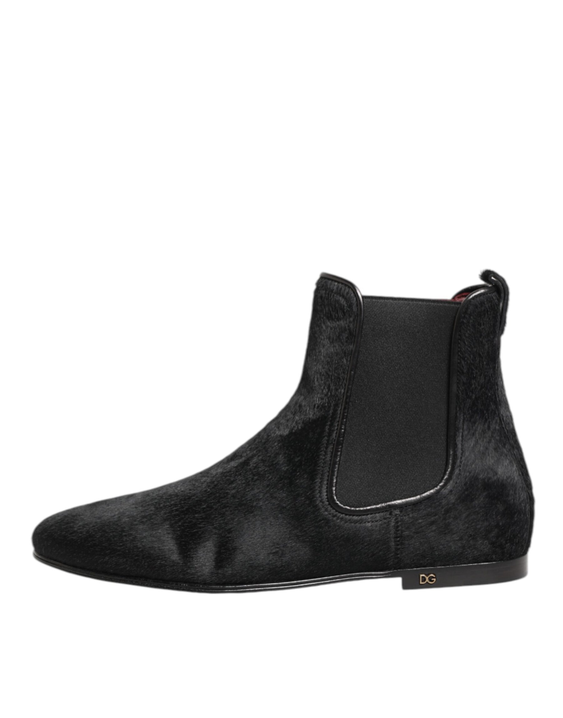 Dolce & Gabbana Black Leather Fur Men CHELSEA Boots Shoes | Regal Royce
