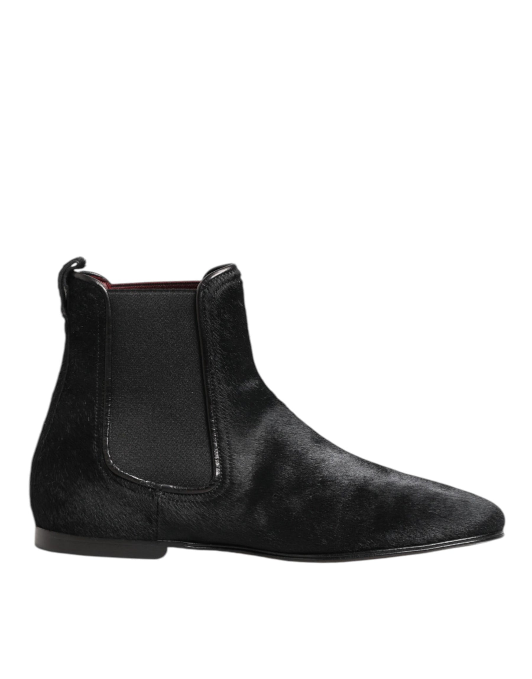 Dolce & Gabbana Black Leather Fur Men CHELSEA Boots Shoes | Regal Royce