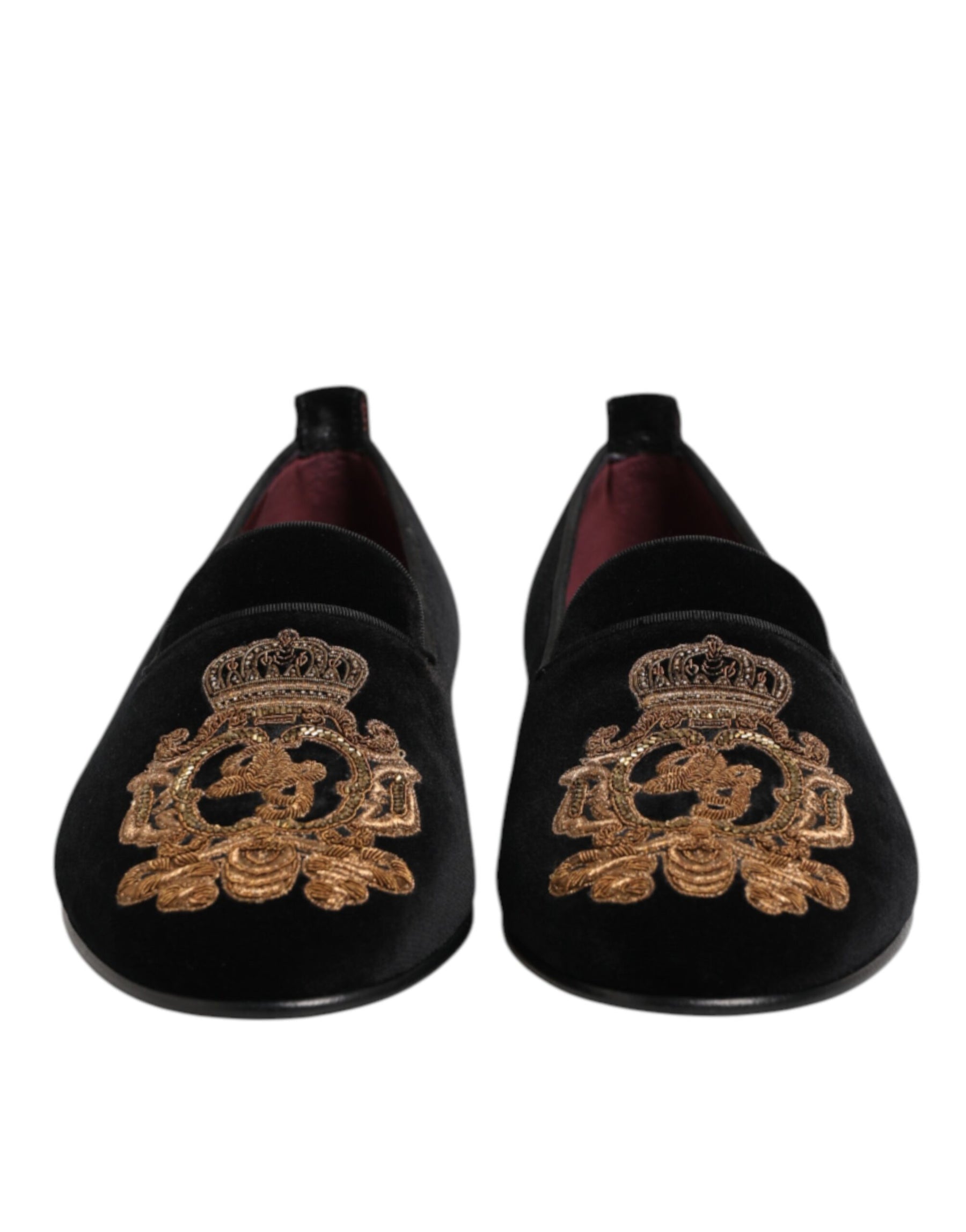 Dolce & Gabbana Black Velvet Gold Crown Mens Loafers Shoes | Regal Royce