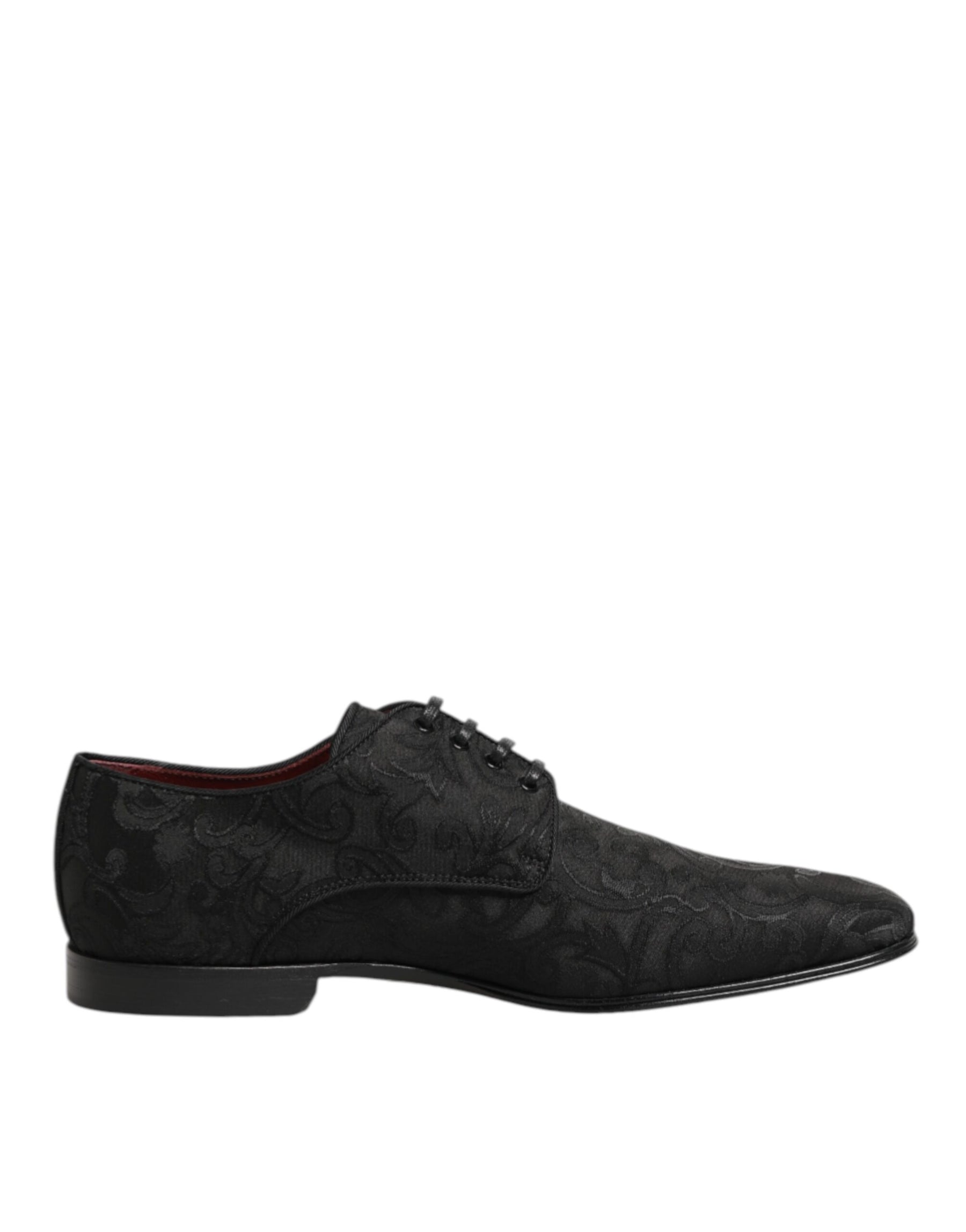 Dolce & Gabbana Black Brocade Lace Up Derby Men Dress Shoes | Regal Royce