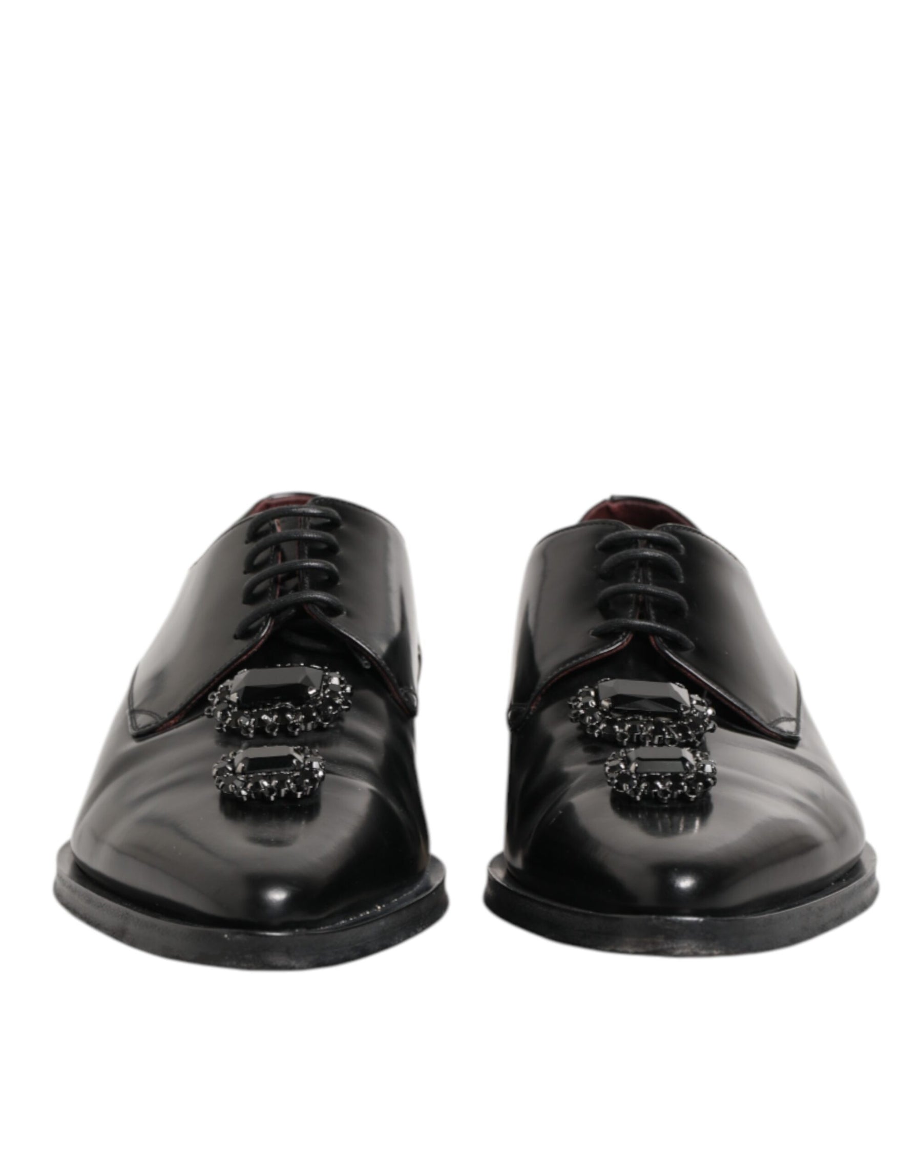 Dolce & Gabbana Black Leather Jeweled Crystals Derby Shoes | Regal Royce