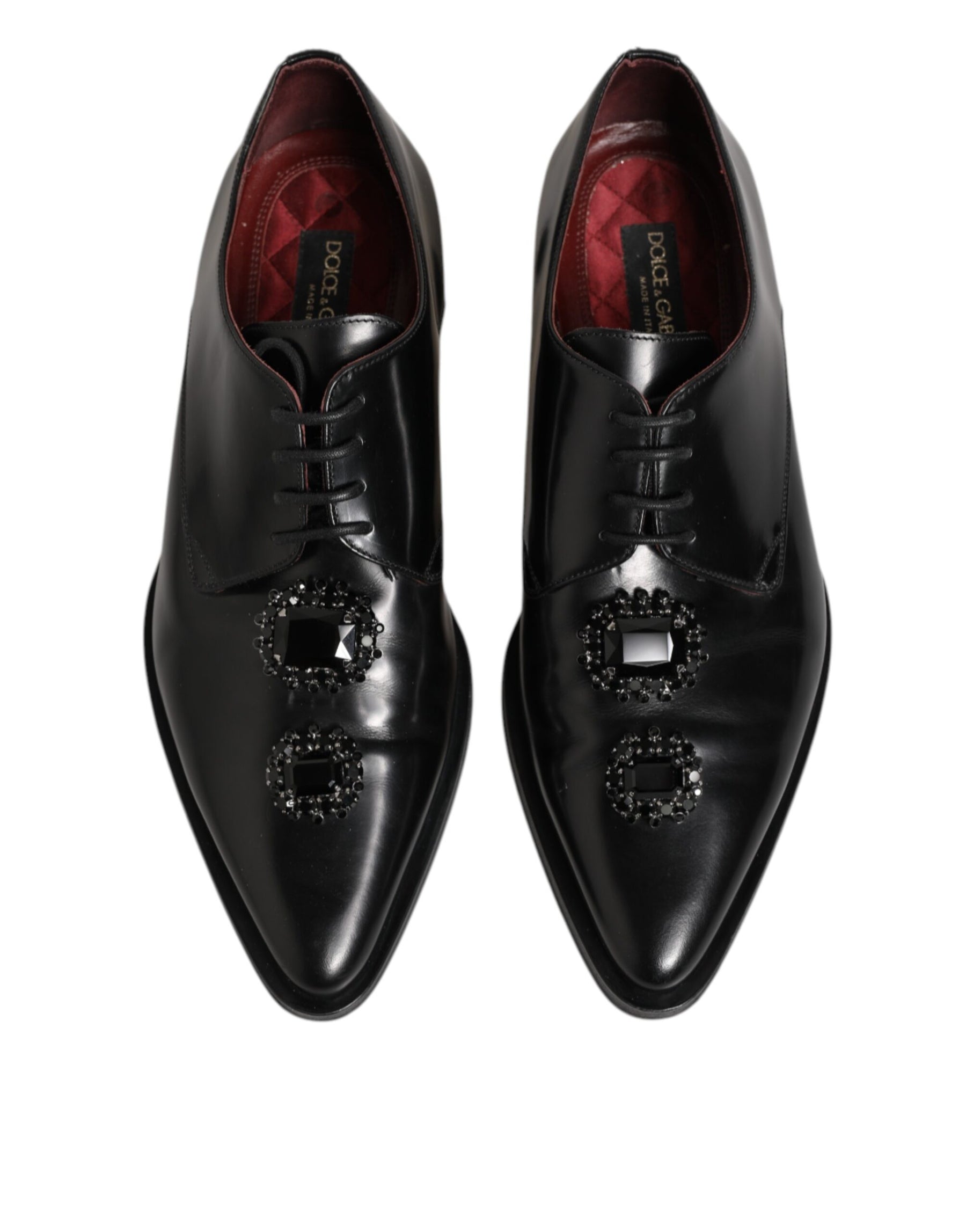Dolce & Gabbana Black Leather Jeweled Crystals Derby Shoes | Regal Royce