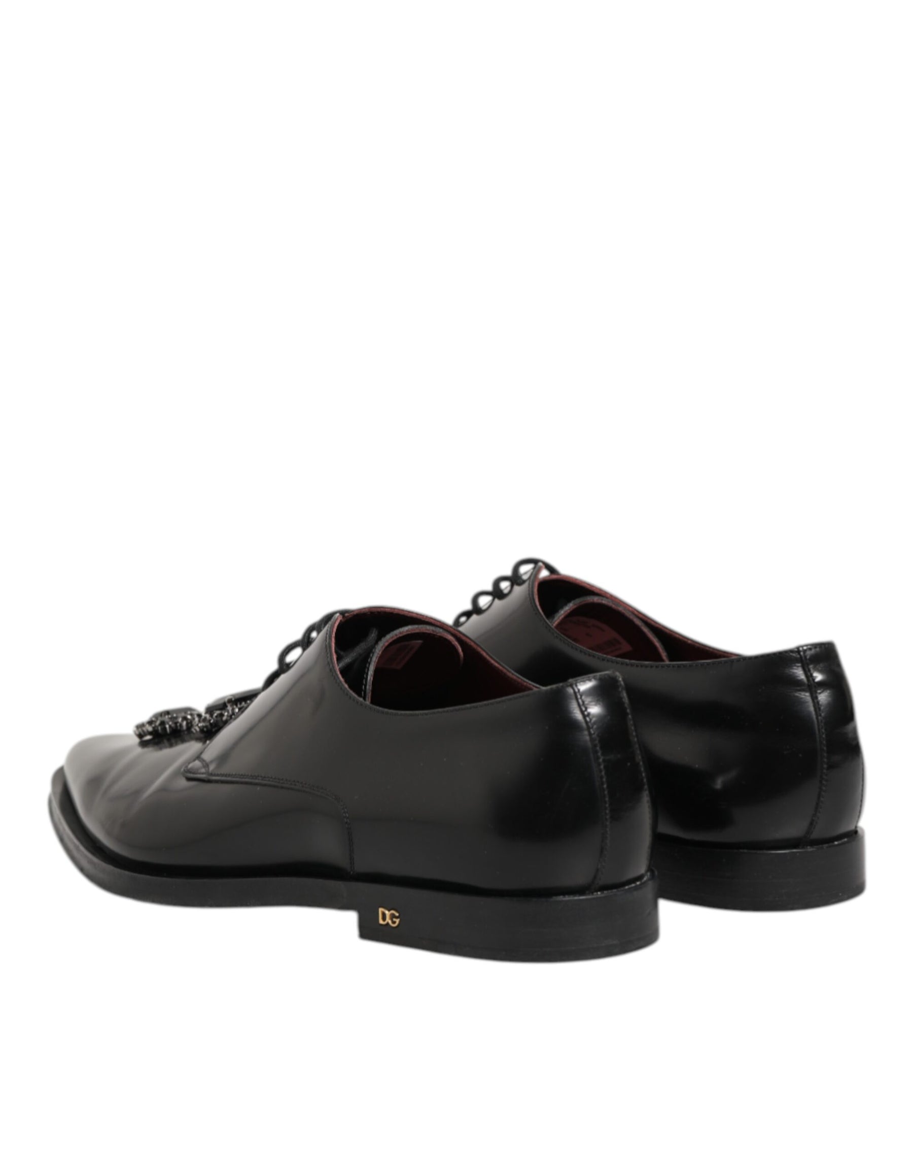 Dolce & Gabbana Black Leather Jeweled Crystals Derby Shoes | Regal Royce