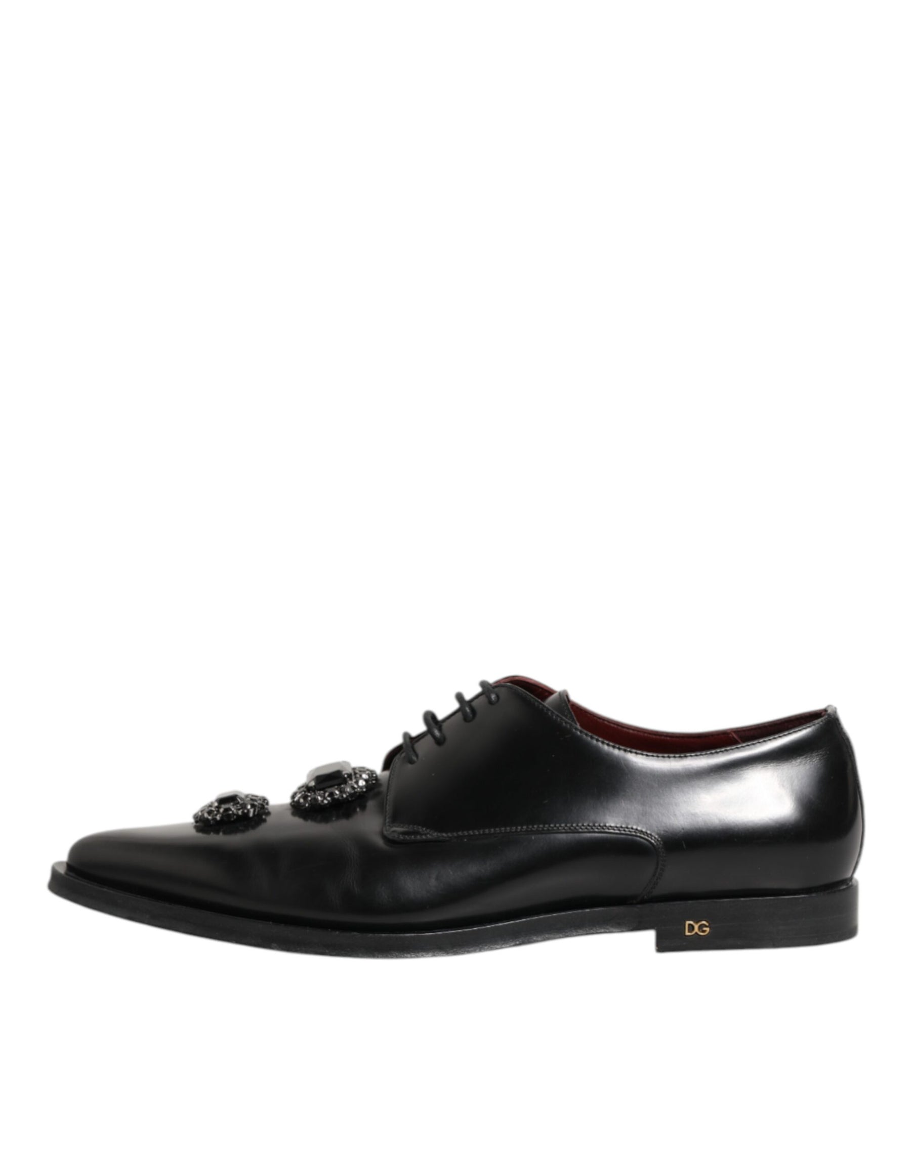 Dolce & Gabbana Black Leather Jeweled Crystals Derby Shoes | Regal Royce