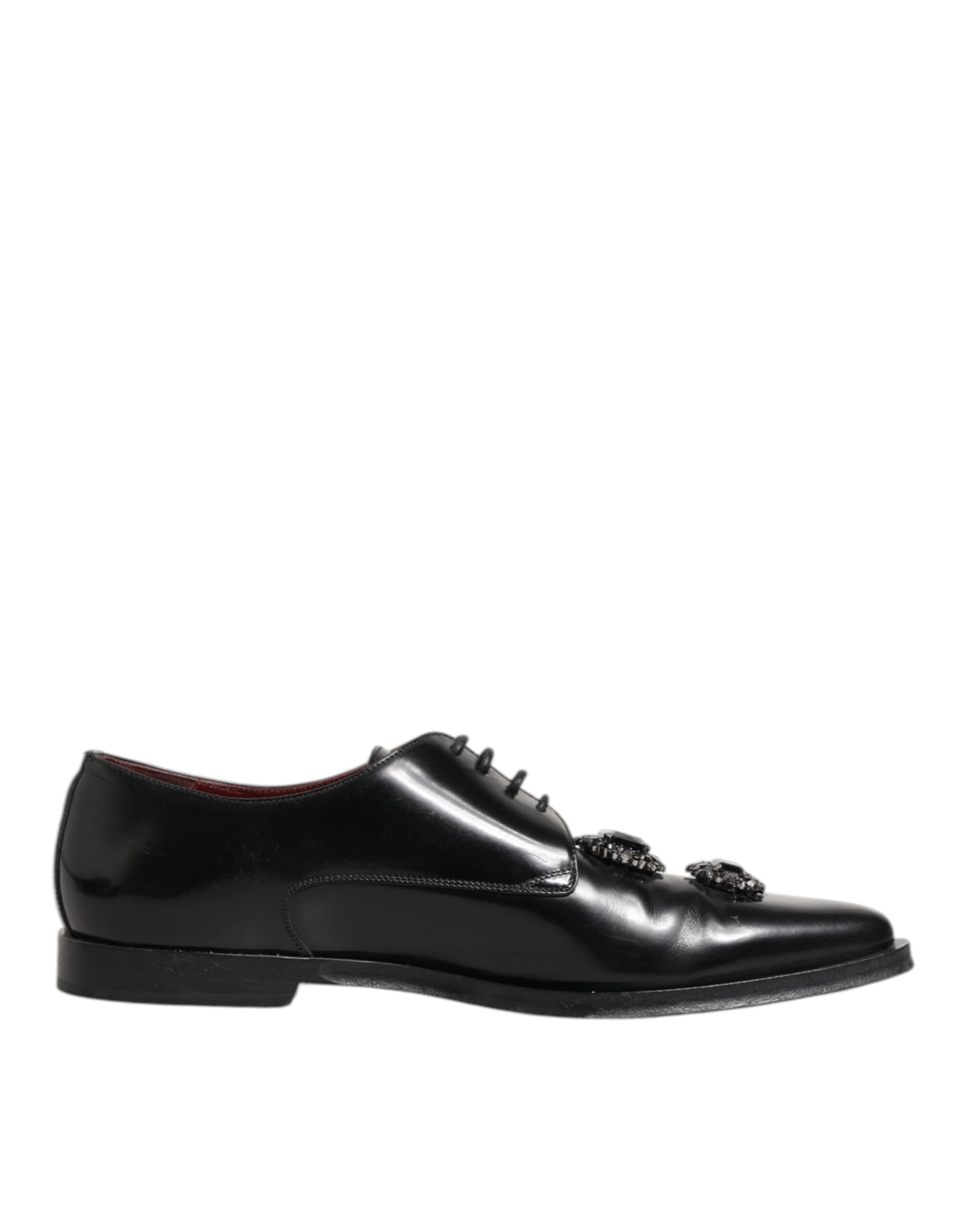 Dolce & Gabbana Black Leather Jeweled Crystals Derby Shoes | Regal Royce
