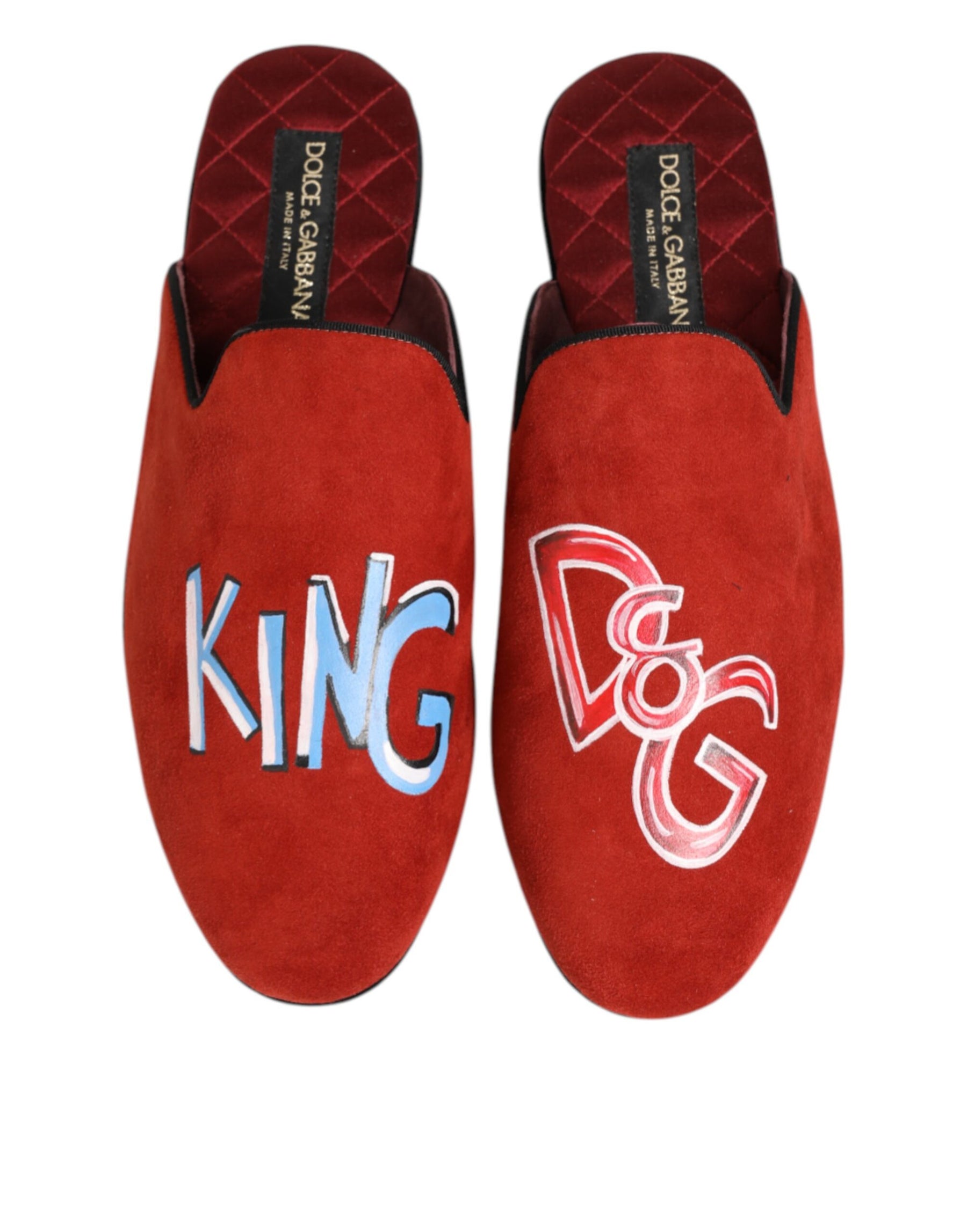Dolce & Gabbana Red Suede DG King Men House Slippers Shoes | Regal Royce