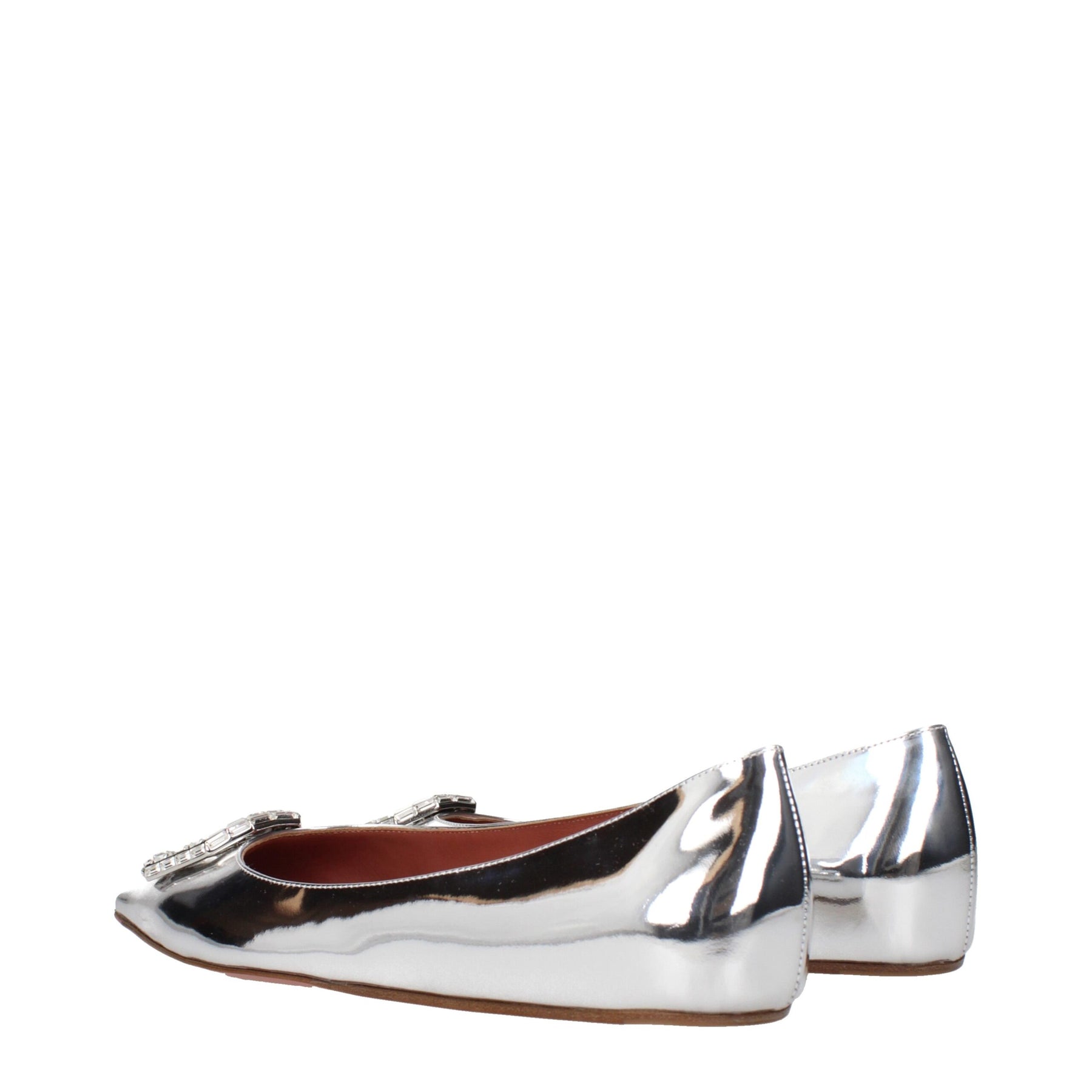 Amina Muaddi Gray Leather Ballet Flats | Regal Royce
