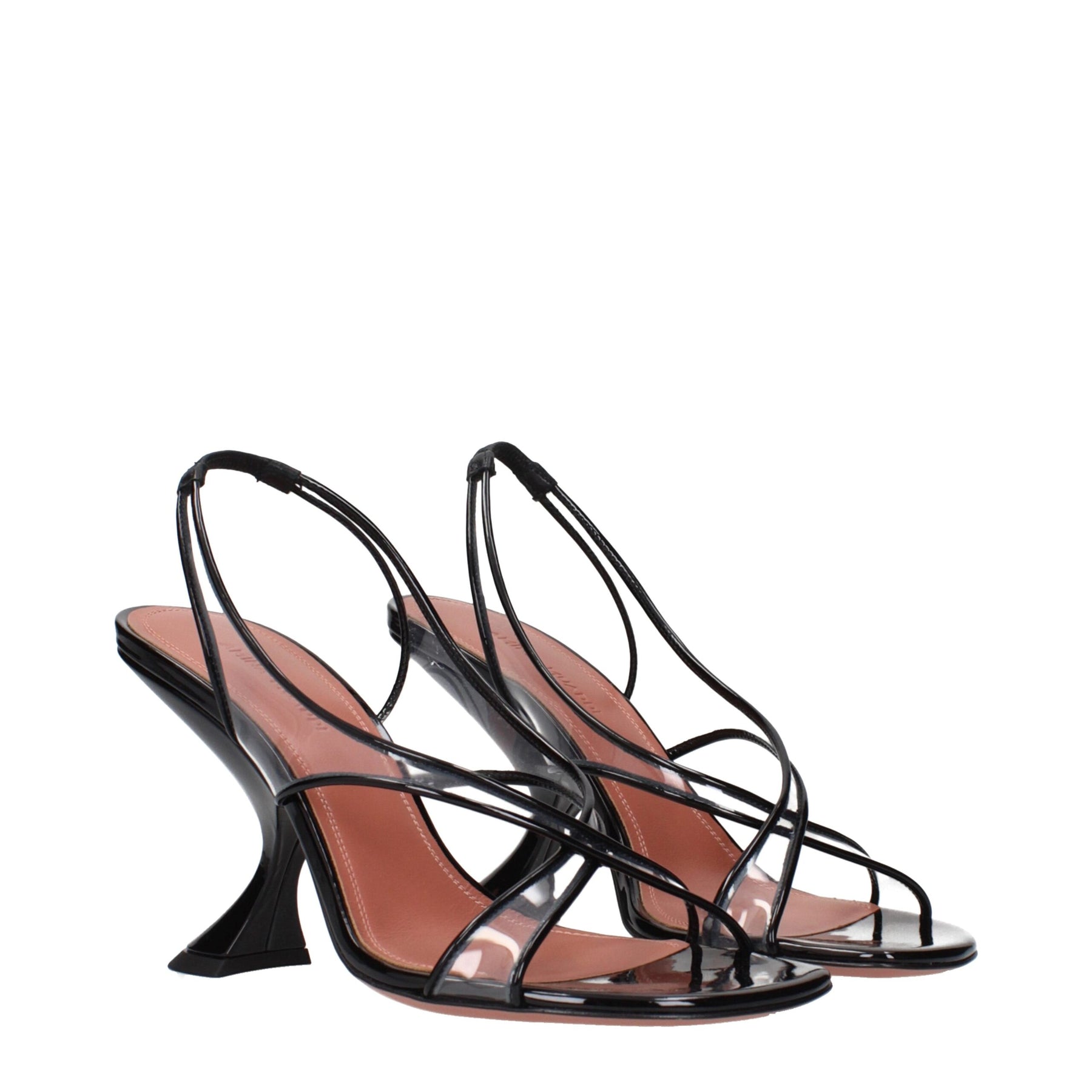 Amina Muaddi Black Leather Stiletto Heel Sandals | Regal Royce
