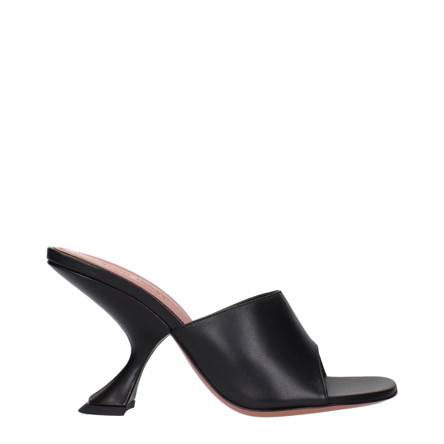 Amina Muaddi Black Leather Stiletto Heel Sandals | Regal Royce