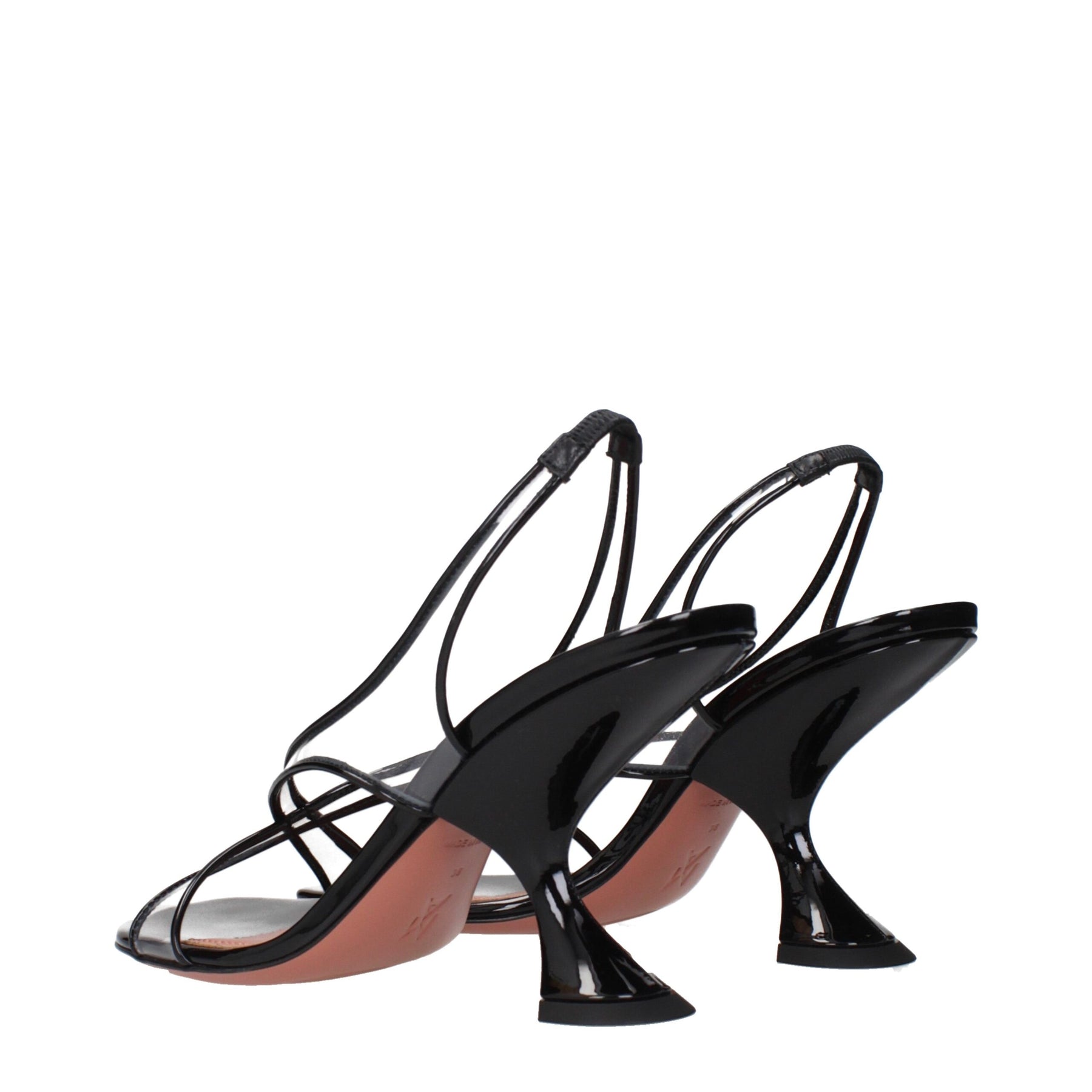 Amina Muaddi Black Leather Stiletto Heel Sandals | Regal Royce