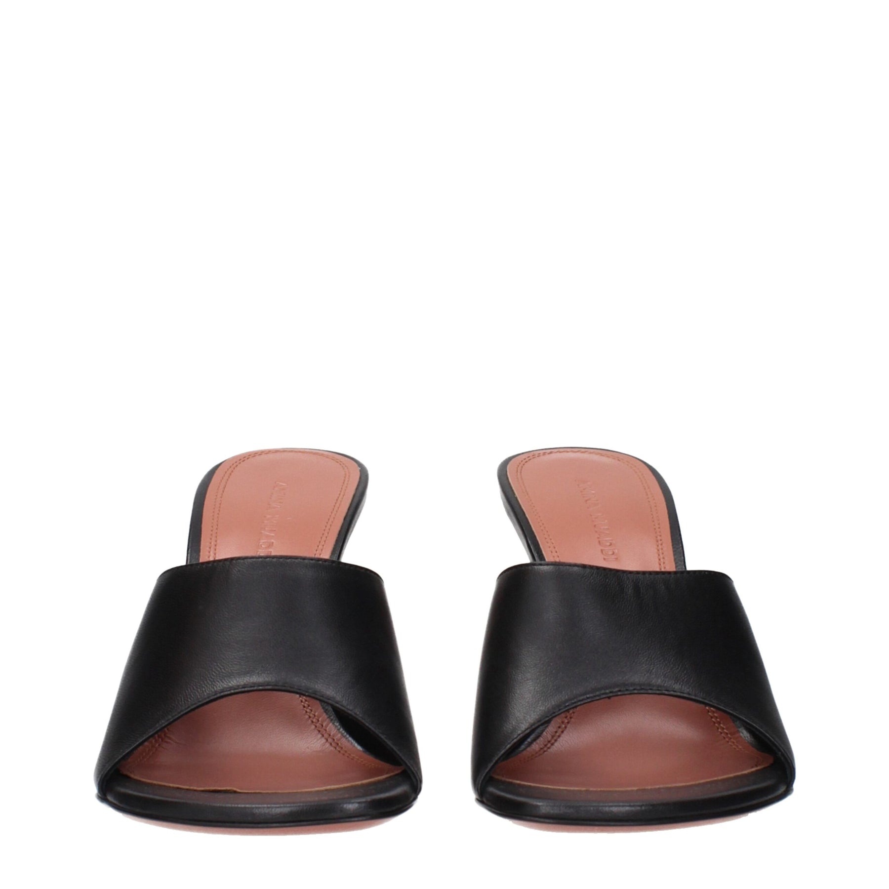 Amina Muaddi Black Leather Stiletto Heel Sandals | Regal Royce