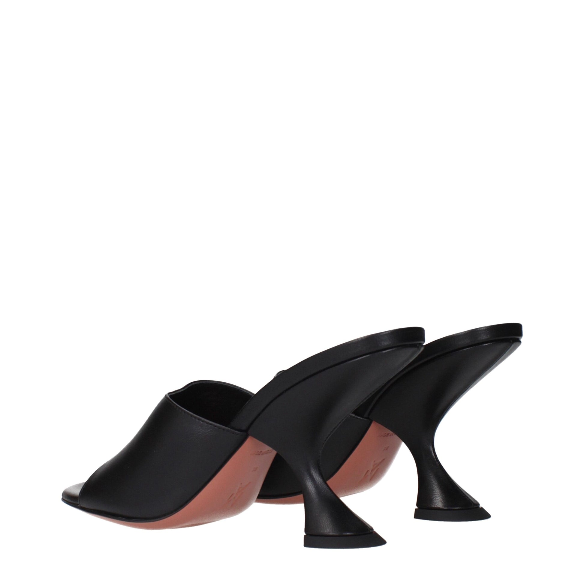 Amina Muaddi Black Leather Stiletto Heel Sandals