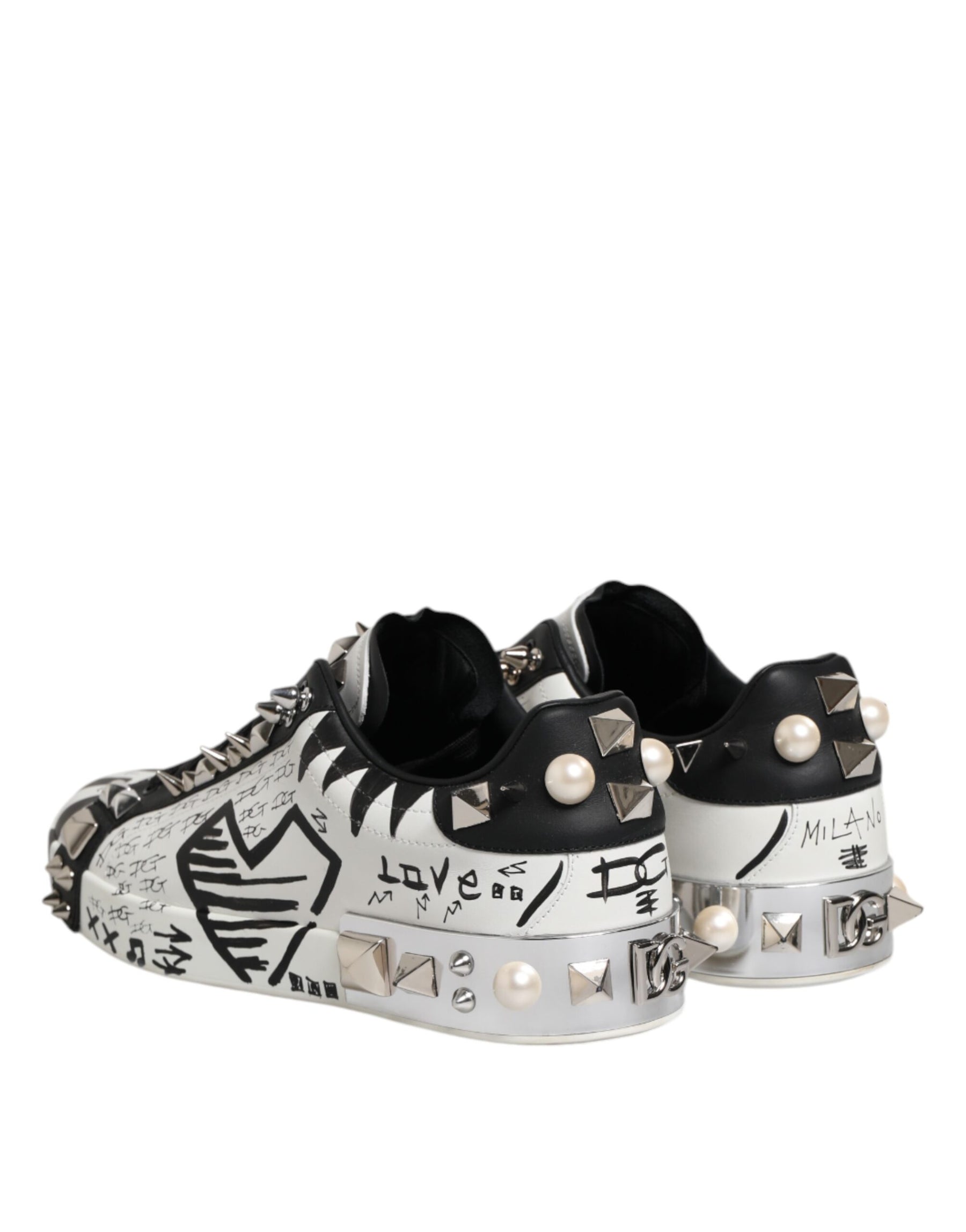 Dolce & Gabbana White Portofino Studded Men Sneakers Shoes | Regal Royce