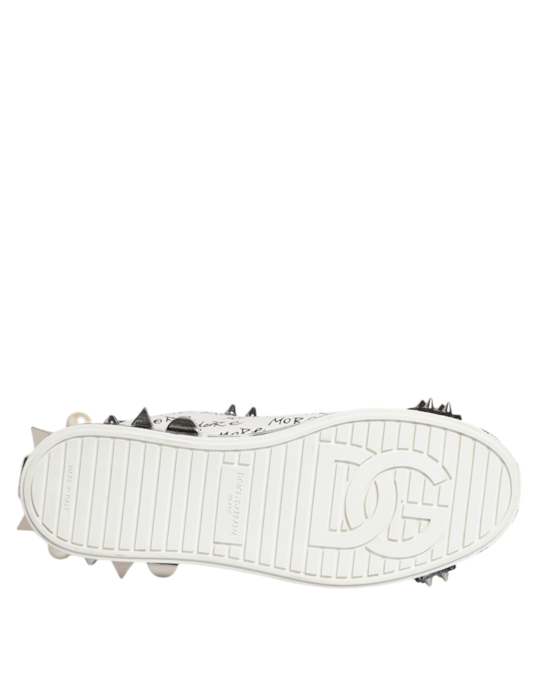 Dolce & Gabbana White Portofino Studded Men Sneakers Shoes | Regal Royce